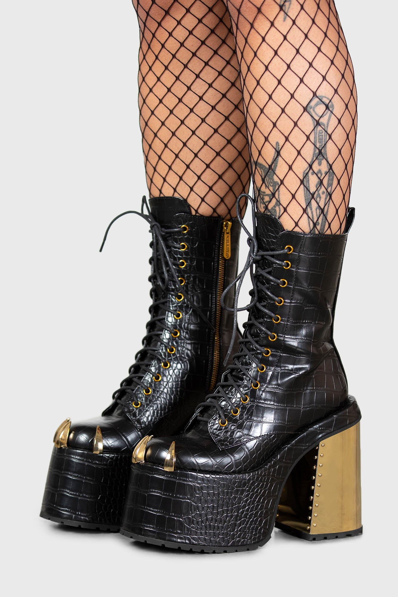 Killstar Reptilia Faux Snake Skin Boots with Gold Accents