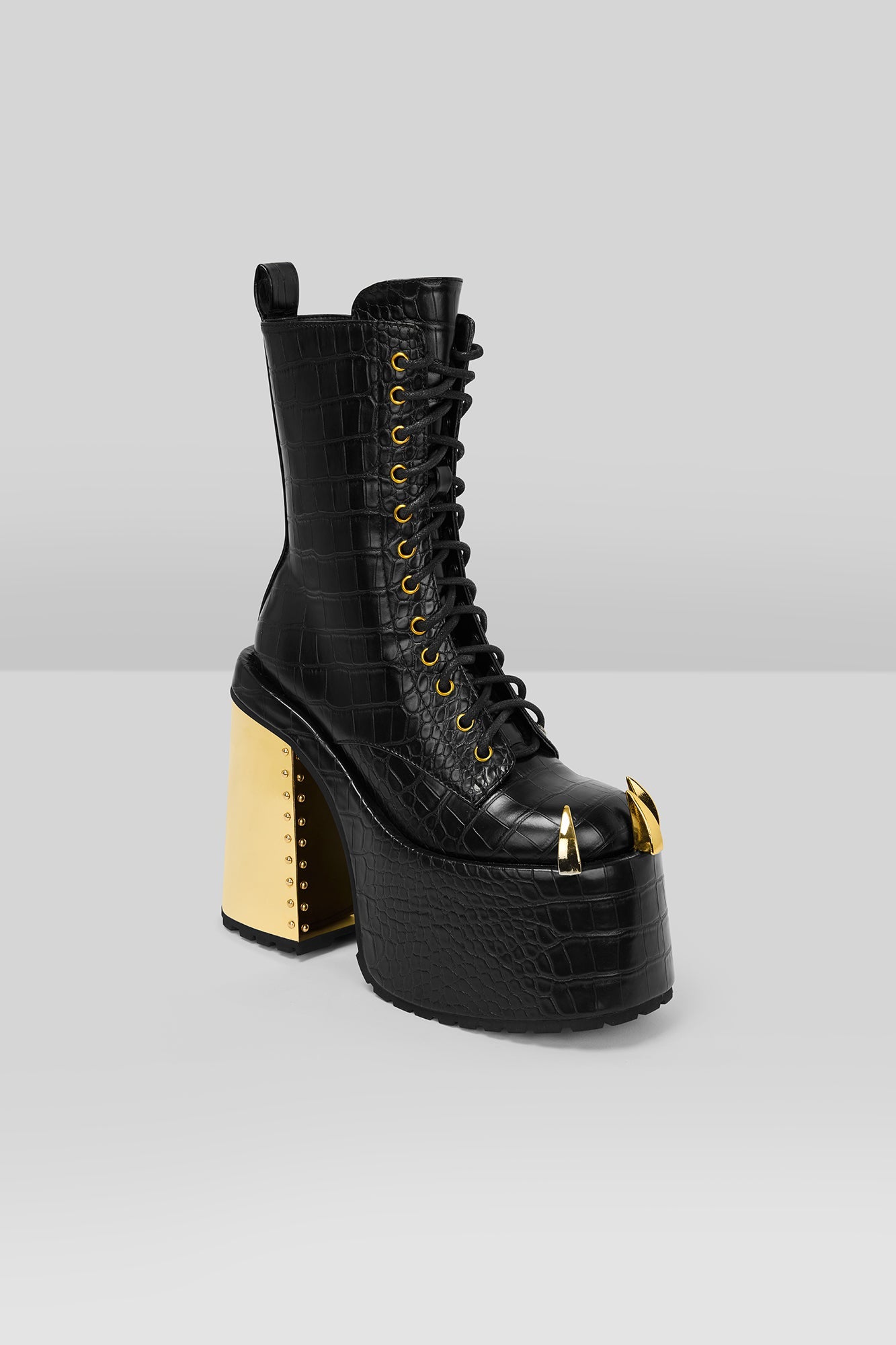 Killstar Reptilia Faux Snake Skin Boots with Gold Accents