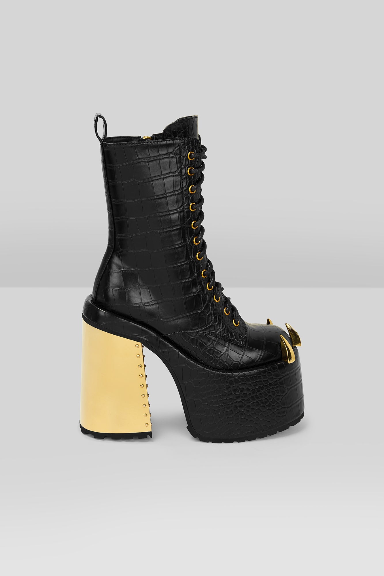Killstar Reptilia Faux Snake Skin Boots with Gold Accents
