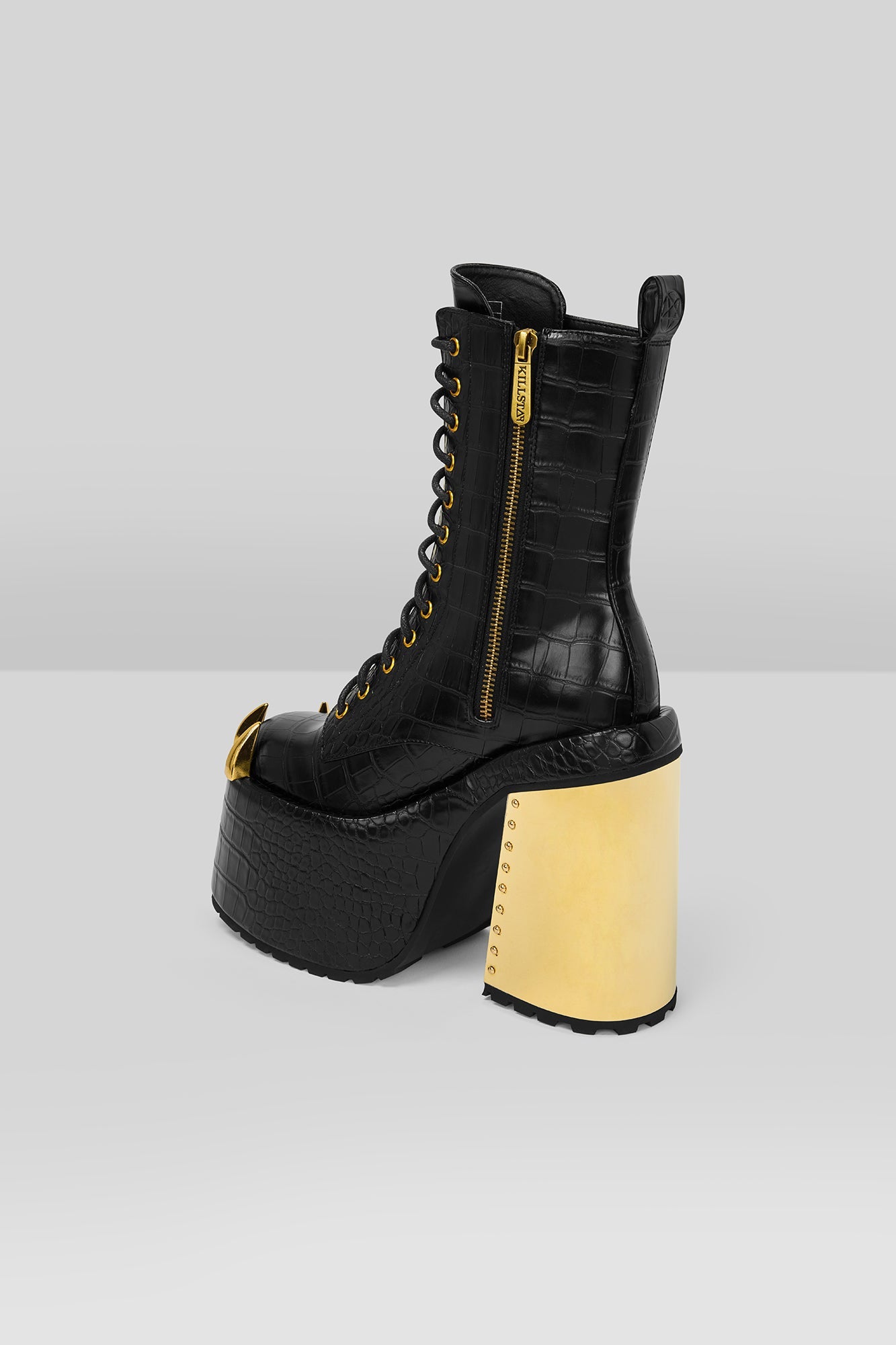 Killstar Reptilia Faux Snake Skin Boots with Gold Accents