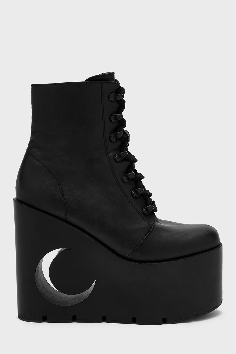 Killstar Crescent Faux Leather Platform Boots with Cut-Out Detail