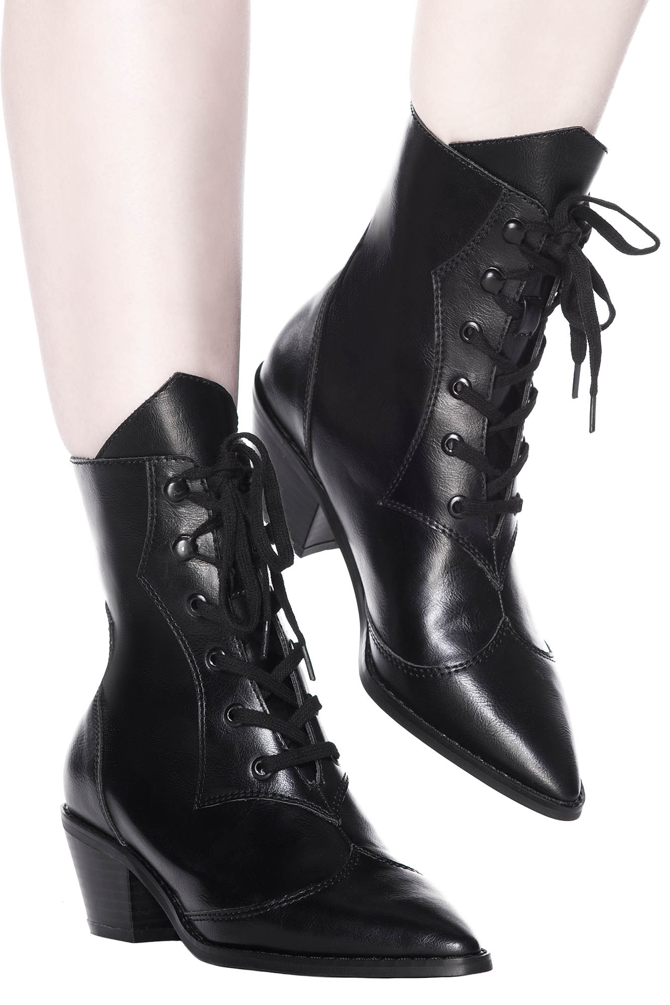 Killstar Raven Pointed-Toe Lace-Up Bootie - Faux Leather
