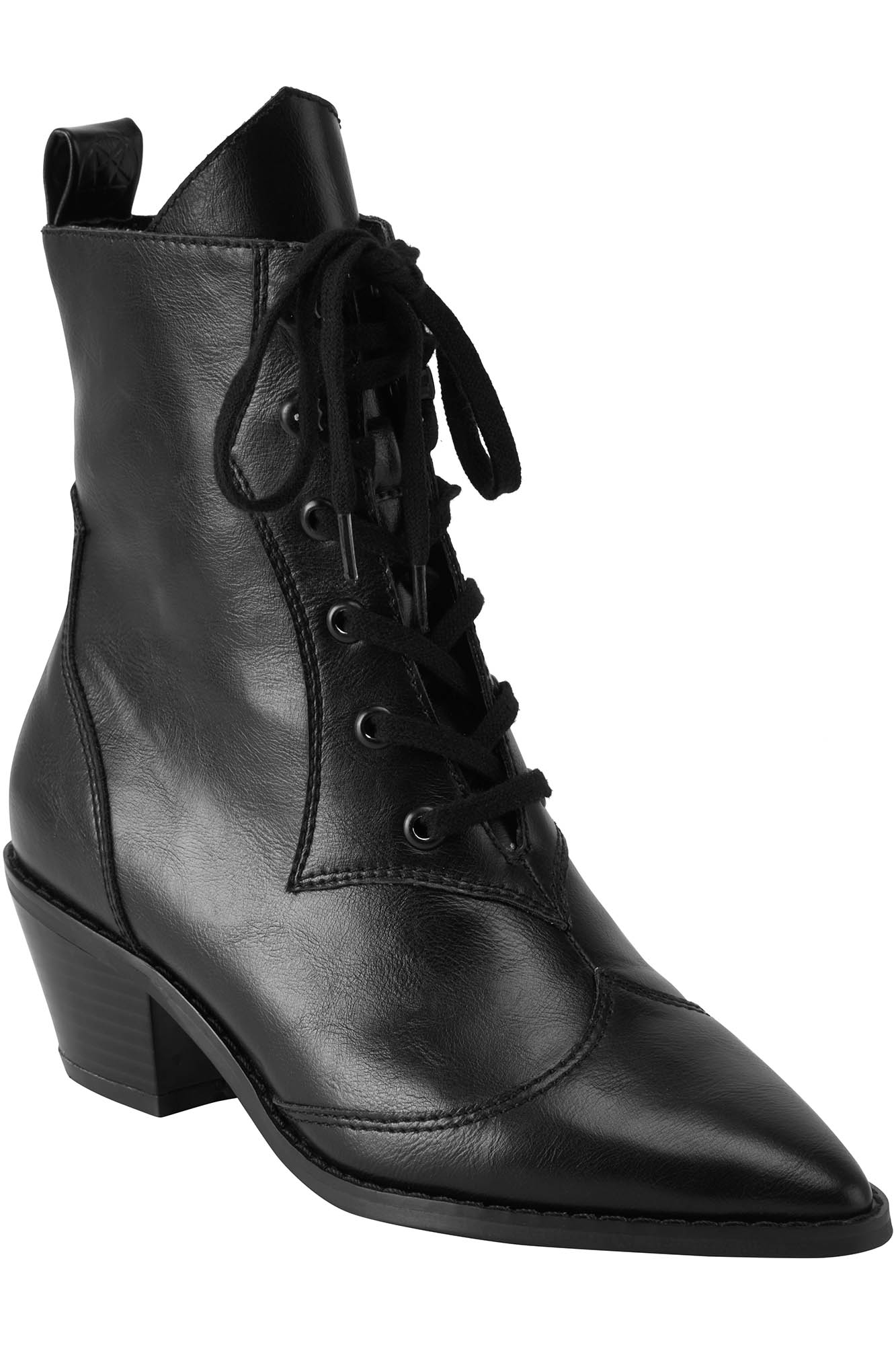 Killstar Raven Pointed-Toe Lace-Up Bootie - Faux Leather