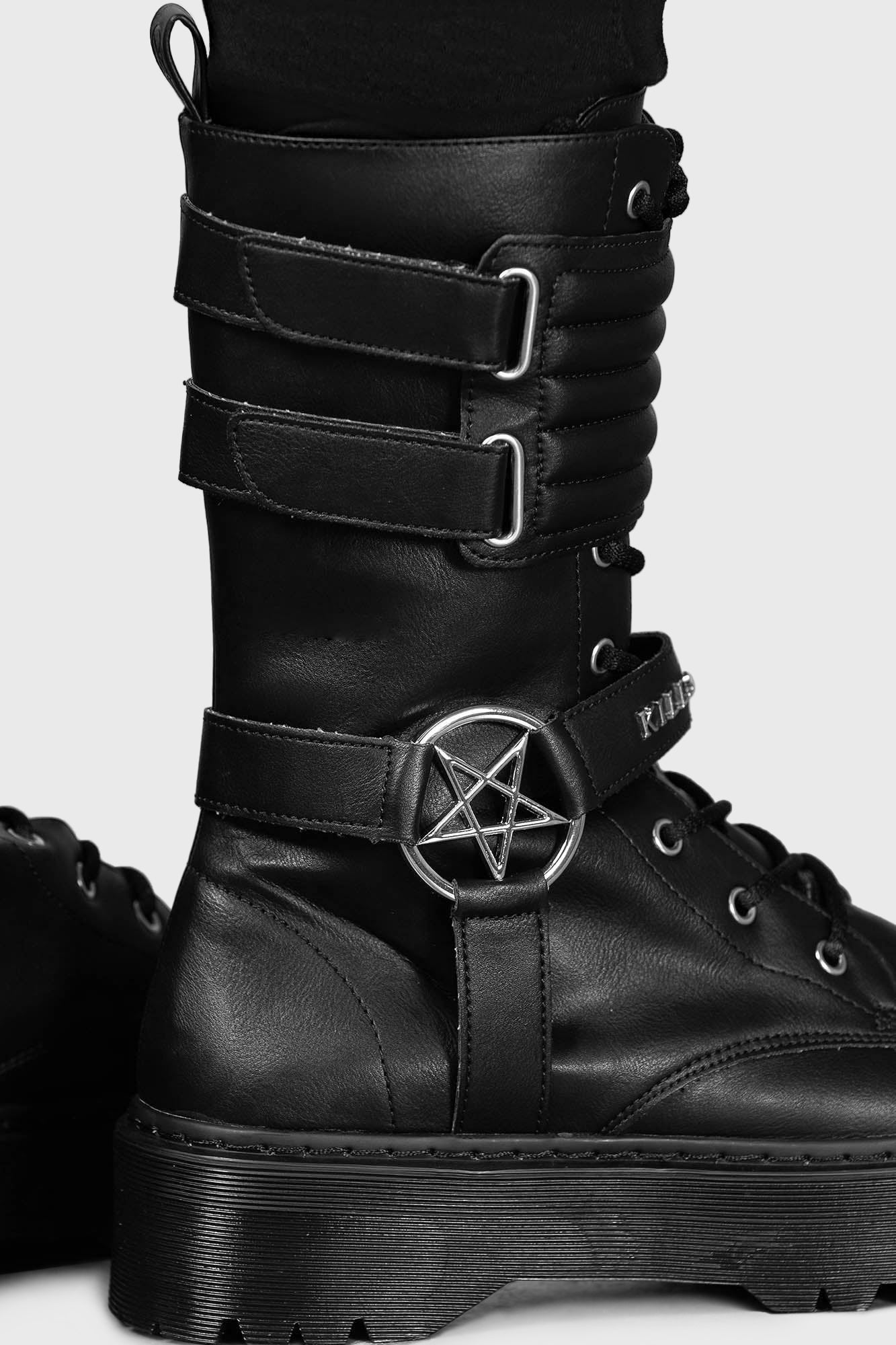 Killstar Corrosion Faux Leather Boots with Pentagram Hardware