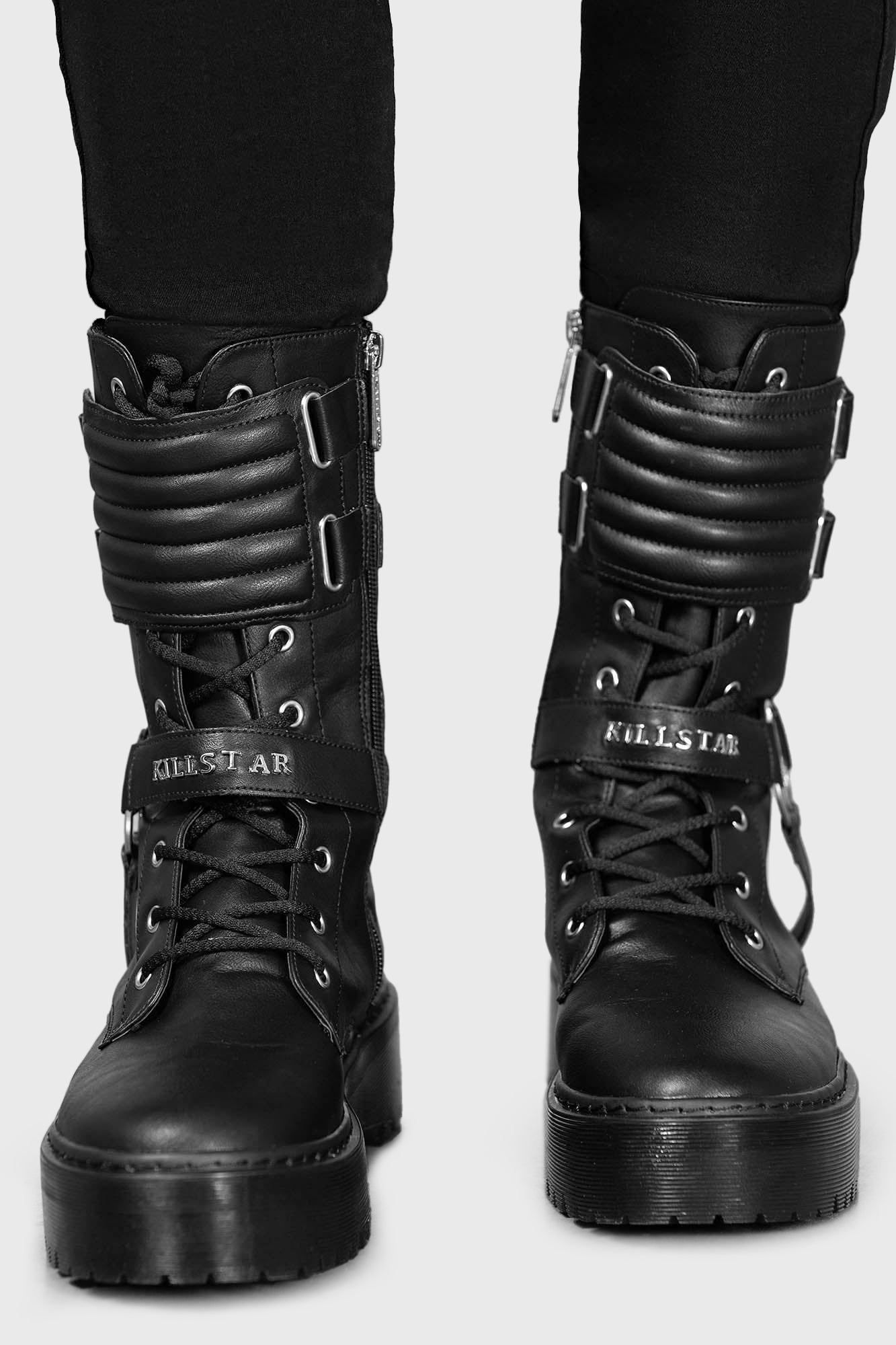 Killstar Corrosion Faux Leather Boots with Pentagram Hardware