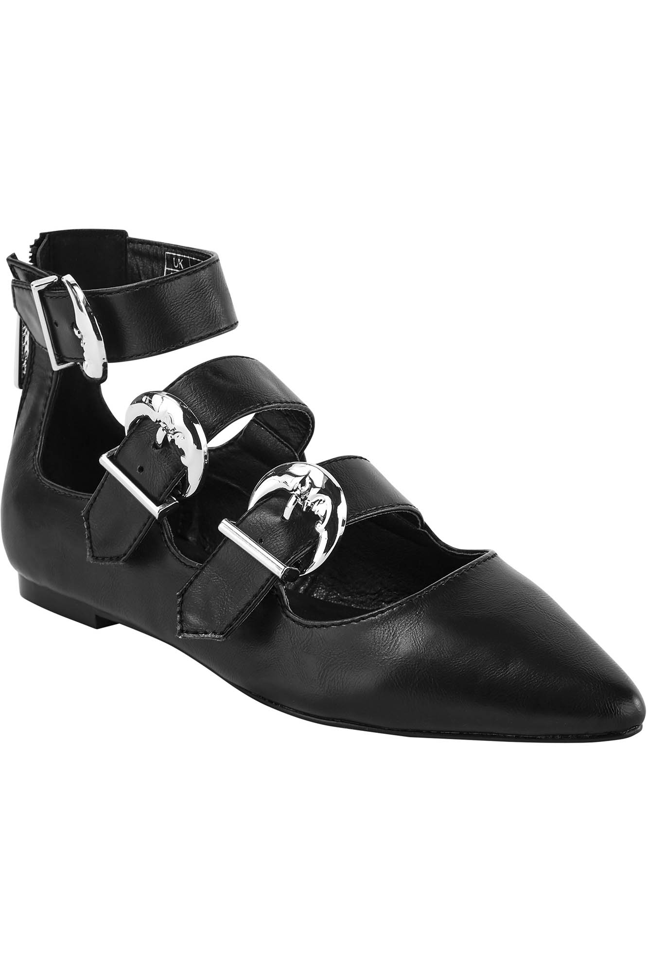 Killstar Oracle Faux Leather Buckle Flats - Pointed Toe