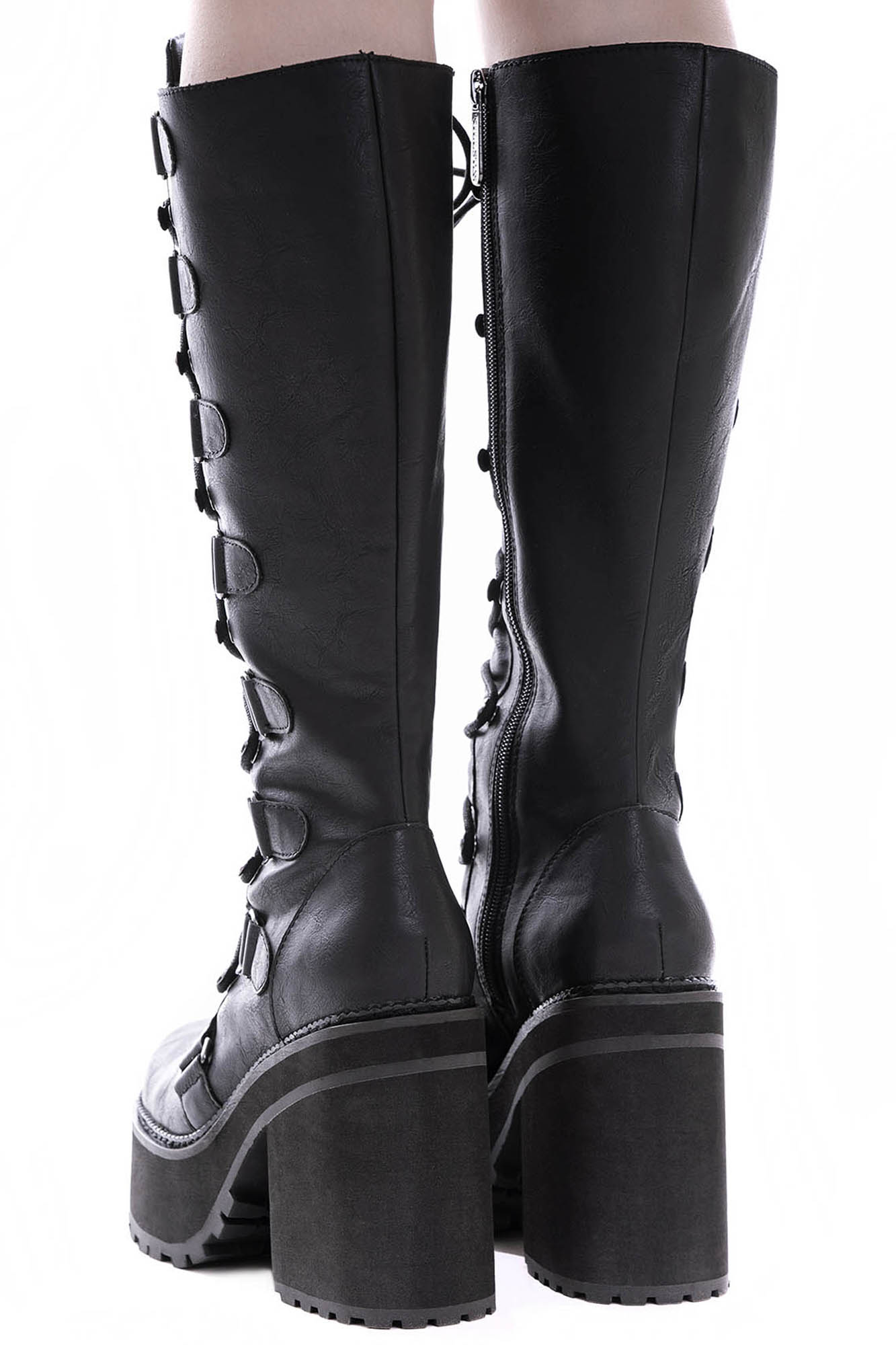 Killstar Selene Platform Boots - Faux Leather & Moon Hardware