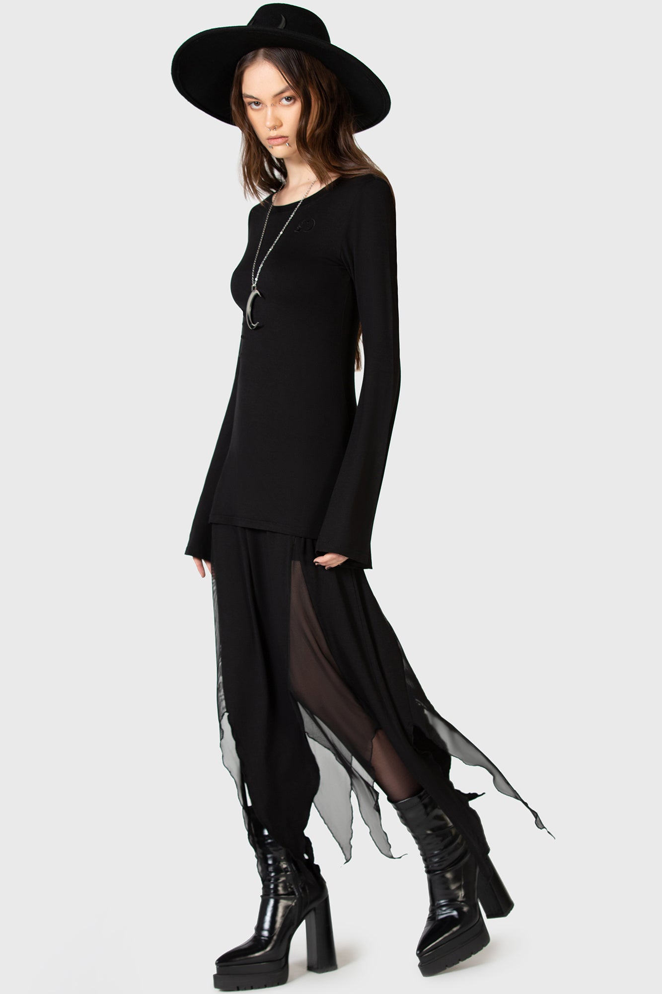 KIHILIST Asymmetric Mesh Midi Skirt - Stretch Fit & Elastic Waistband