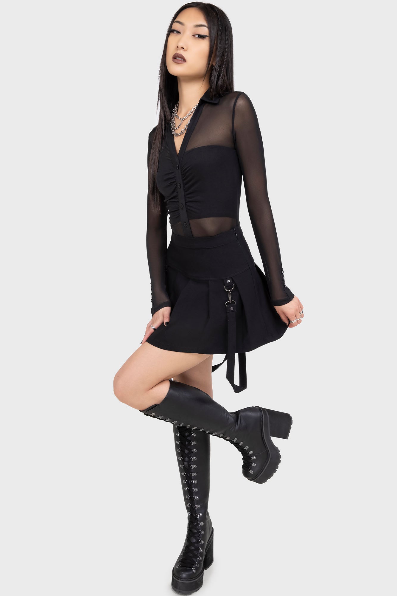 KIHILIST Merely A Madness Pleated Mini Skirt with Detachable Straps