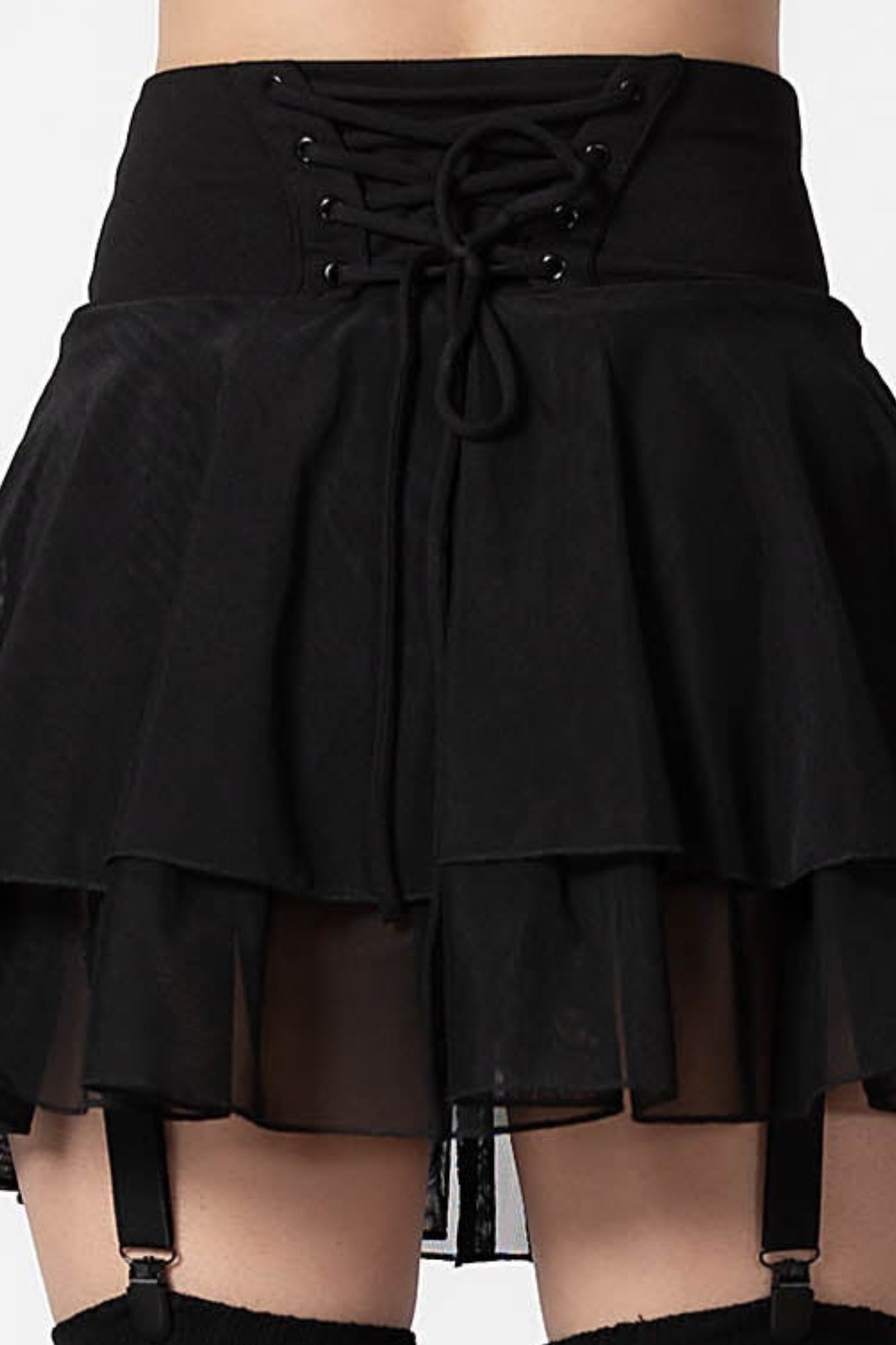 Yasumi Mesh Skirt with Adjustable Suspenders & Built-in Shorts