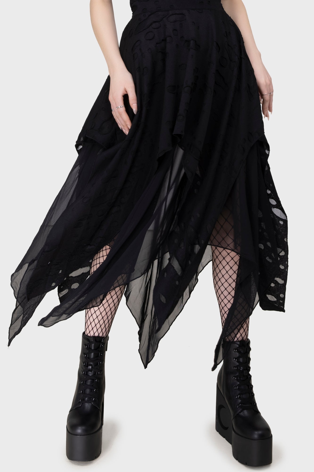 KILLSTAR Death Valley Distressed Maxi Skirt - Hanky Hem
