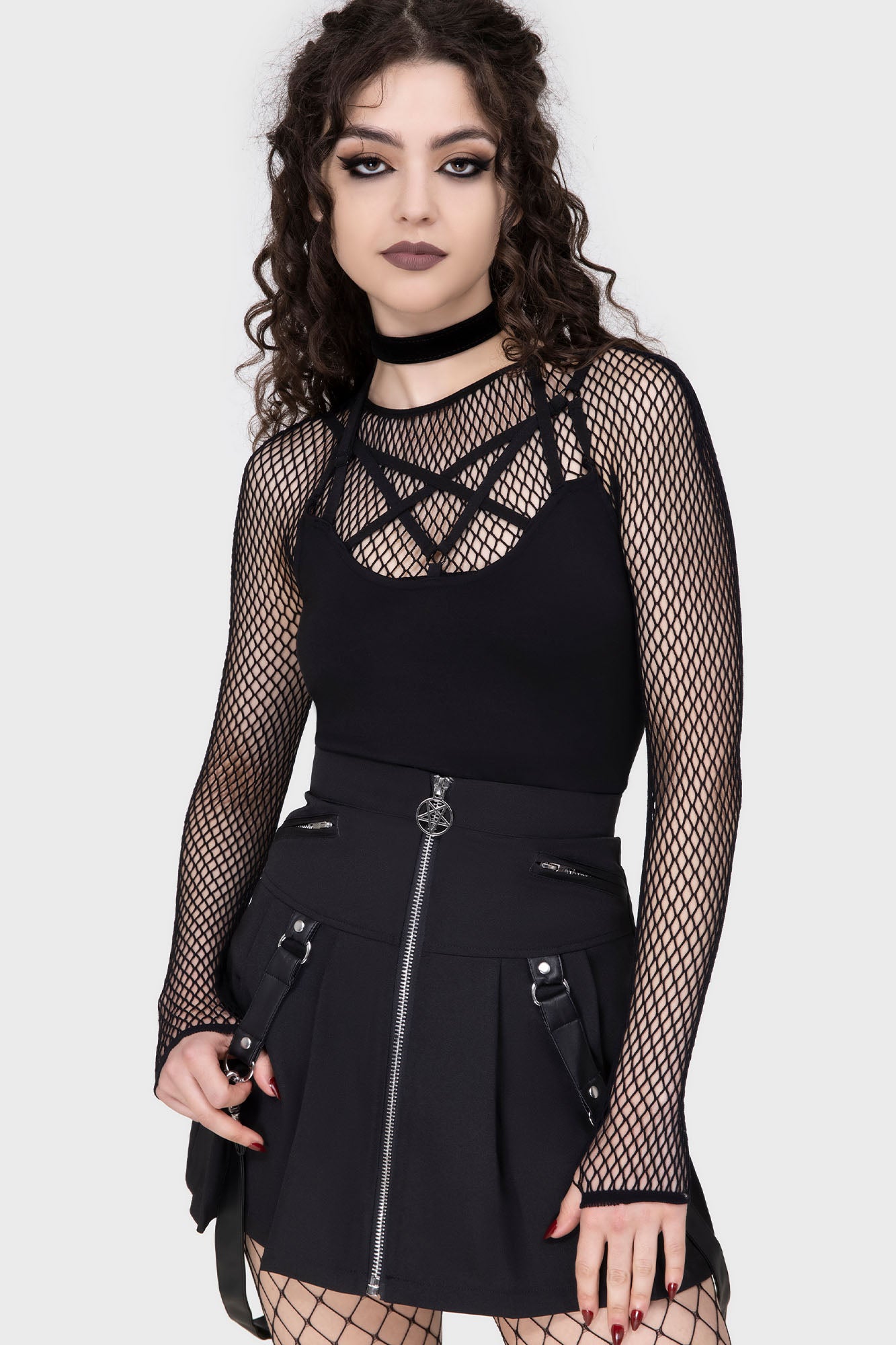 Killstar Blaire Pleated Mini Skirt with PU Straps & Zip