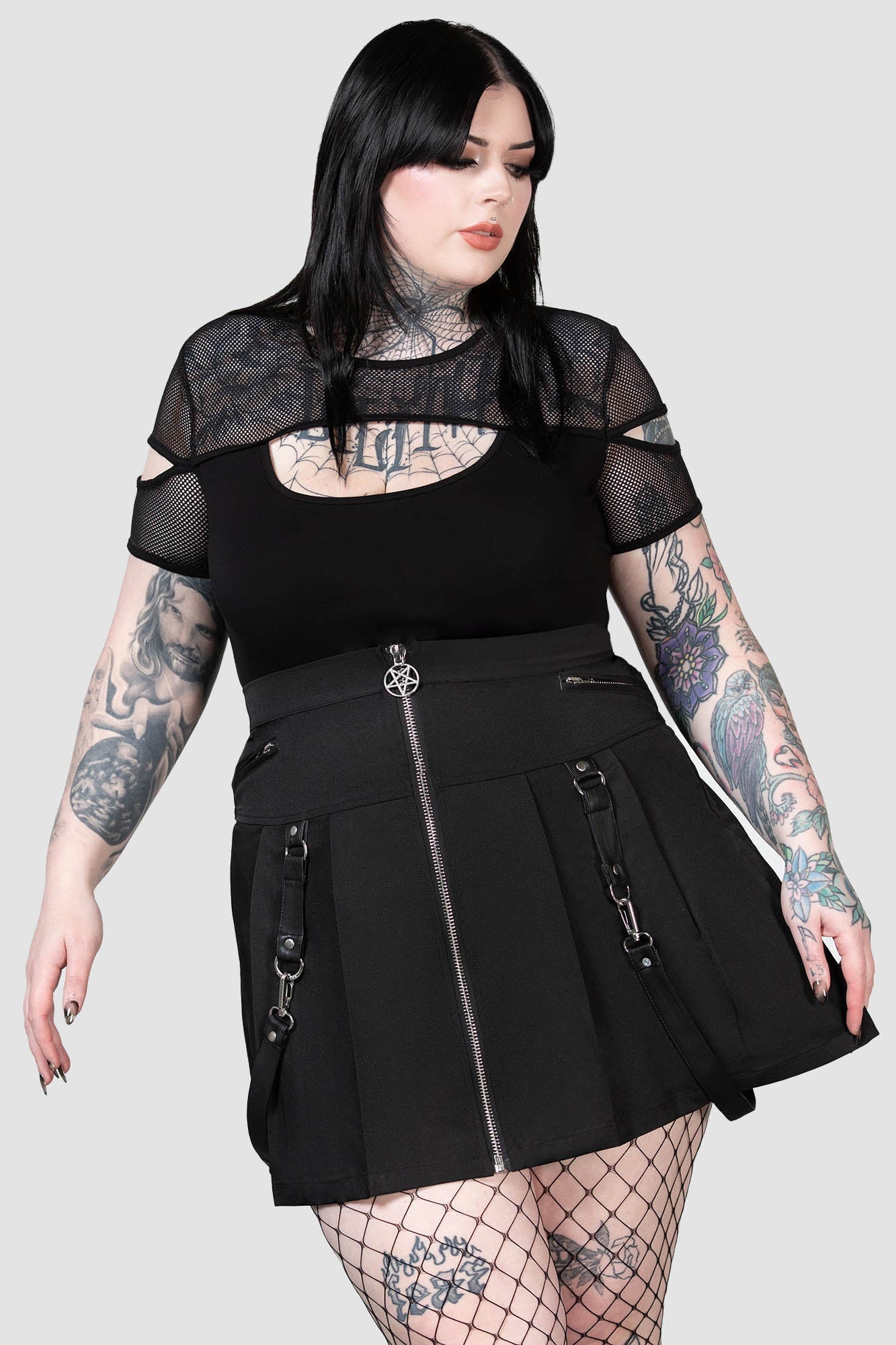 Killstar Blaire Pleated Mini Skirt with PU Straps & Zip