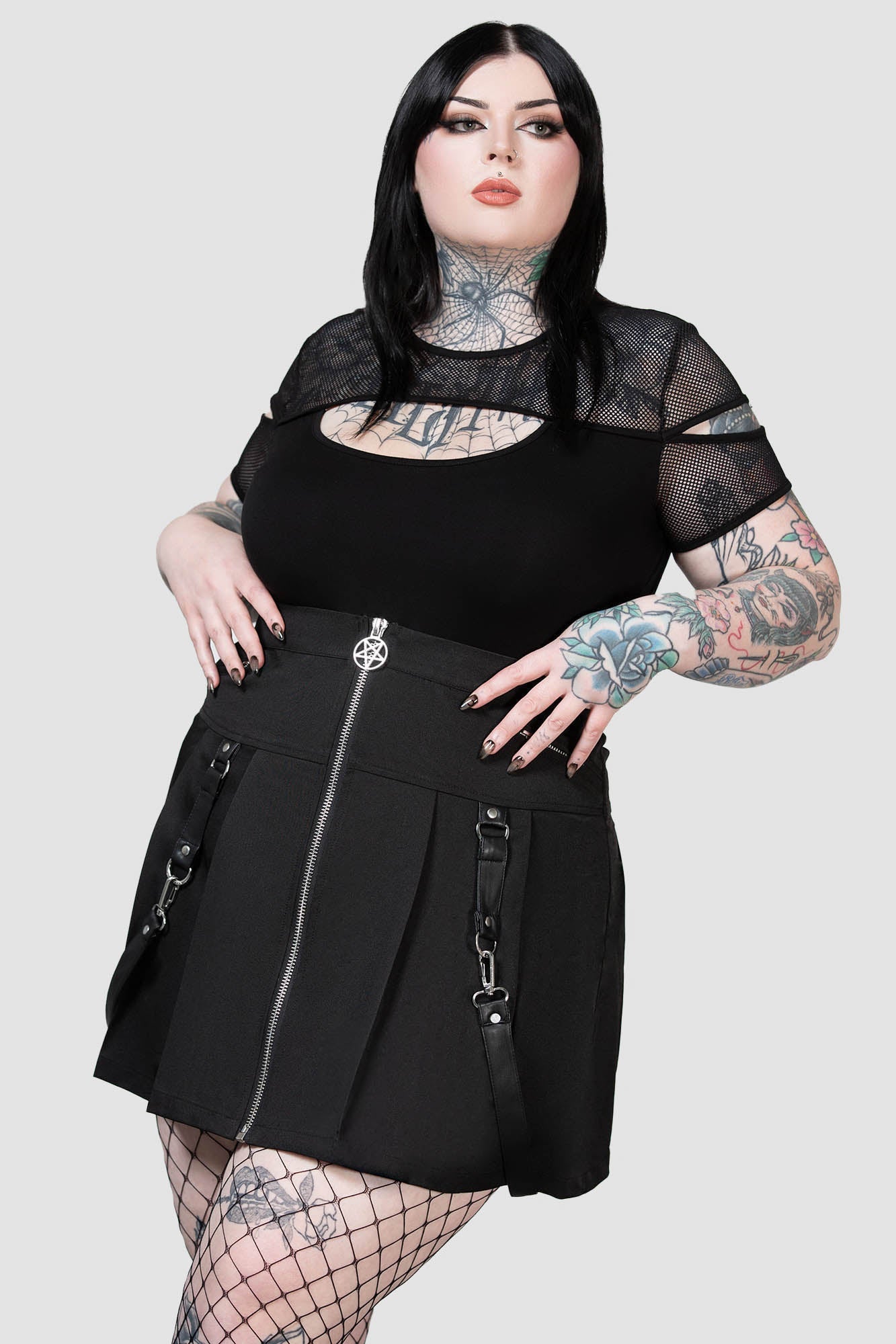 Killstar Blaire Pleated Mini Skirt with PU Straps & Zip