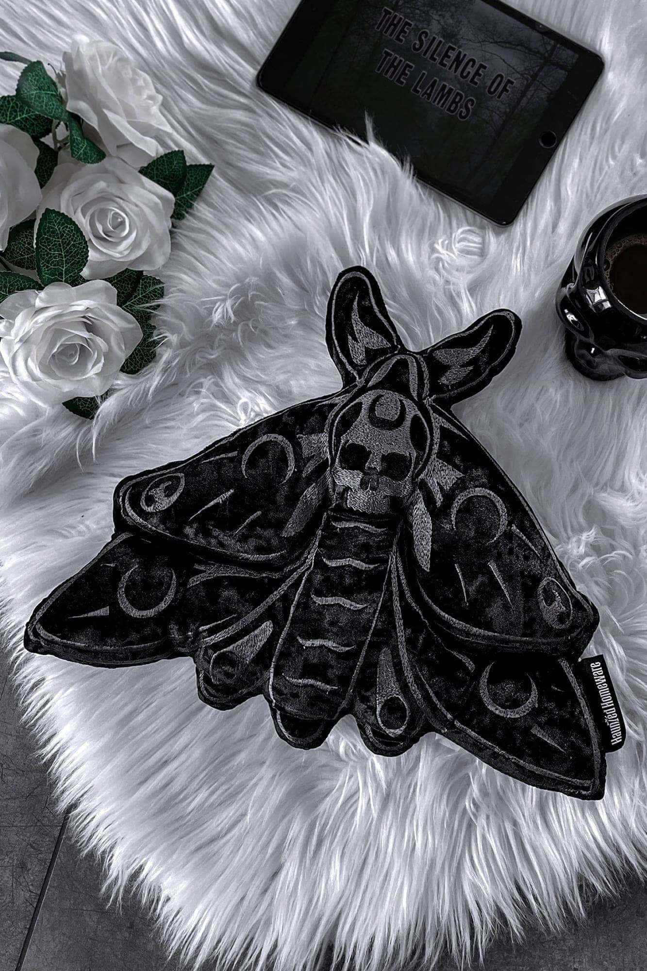Killstar Midnight Moth Velvet Cushion with Embroidery