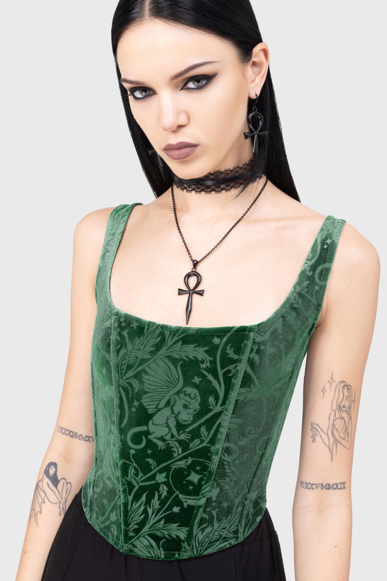 Killstar Emerald Envy Velvet Corset Top