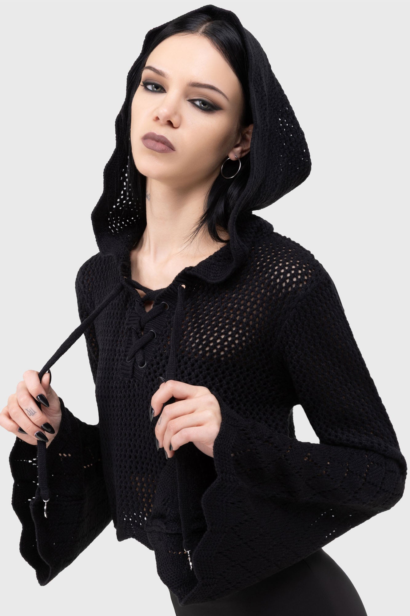Killstar Shadow Witch Hooded Cropped Sweater with Moon Details