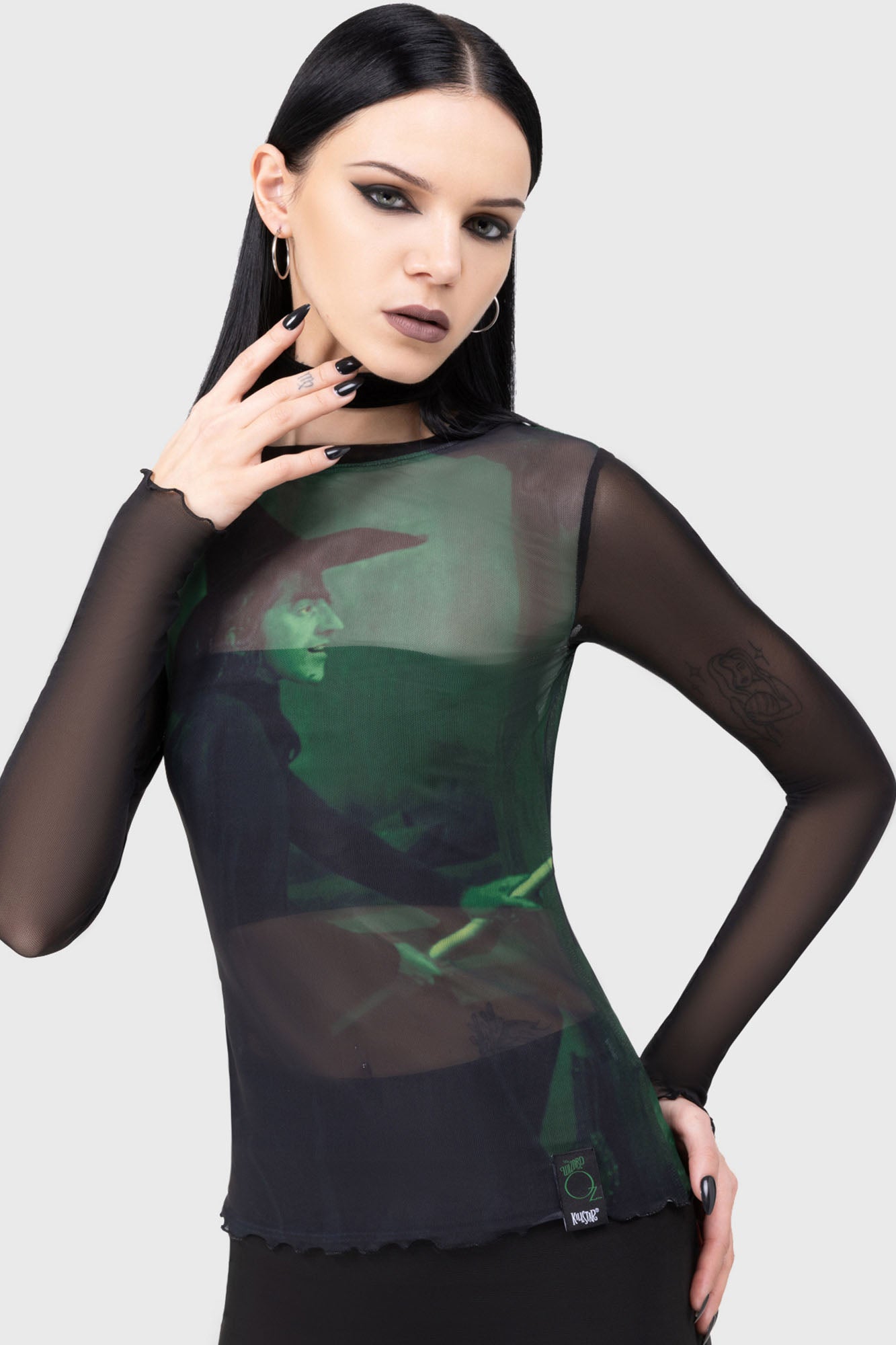 Killstar Truly Wicked Mesh Top with Witch & Monkey Print