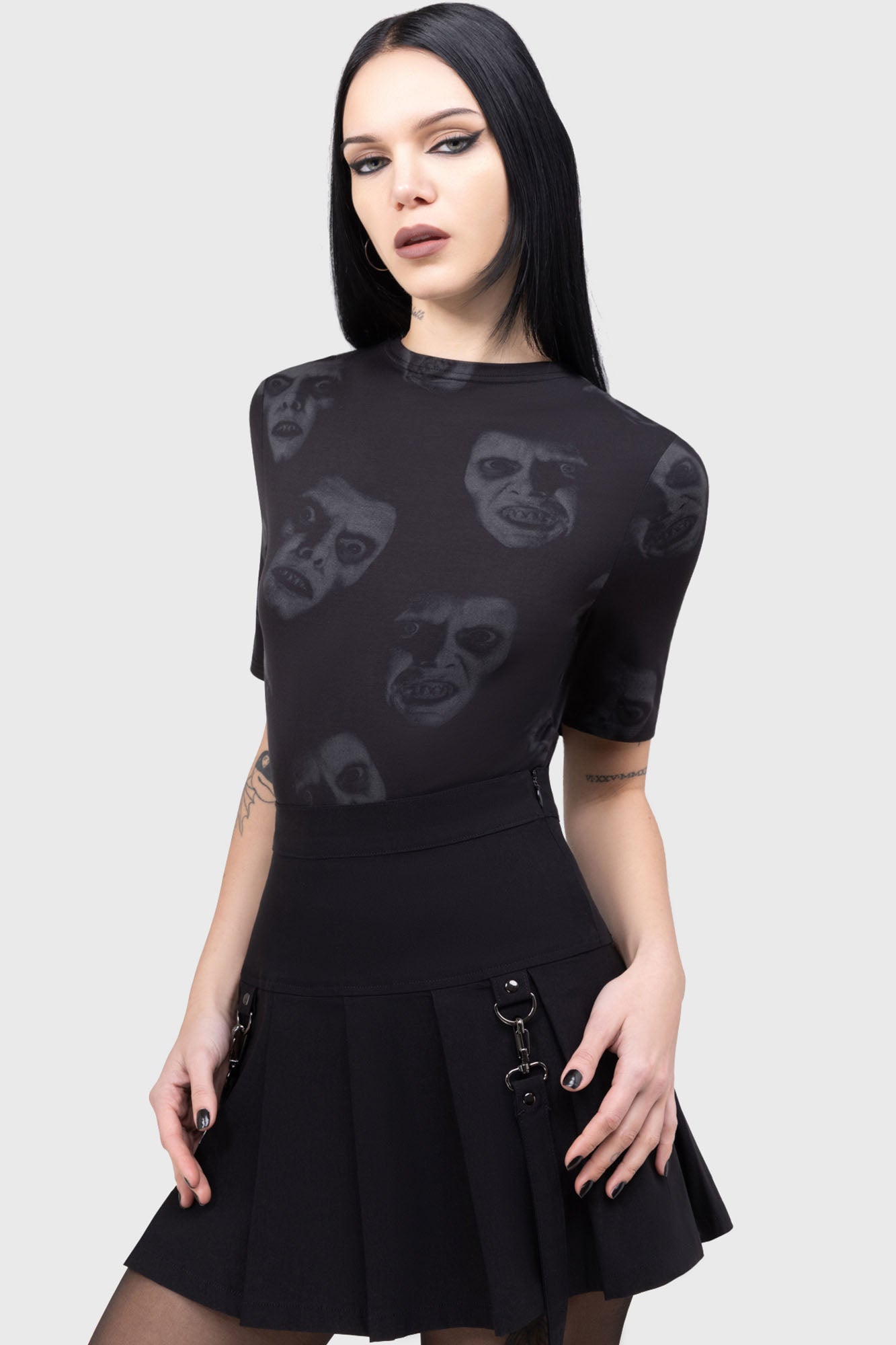 Killstar Pazuzu Print Viscose Top - Fitted Short Sleeve Tee