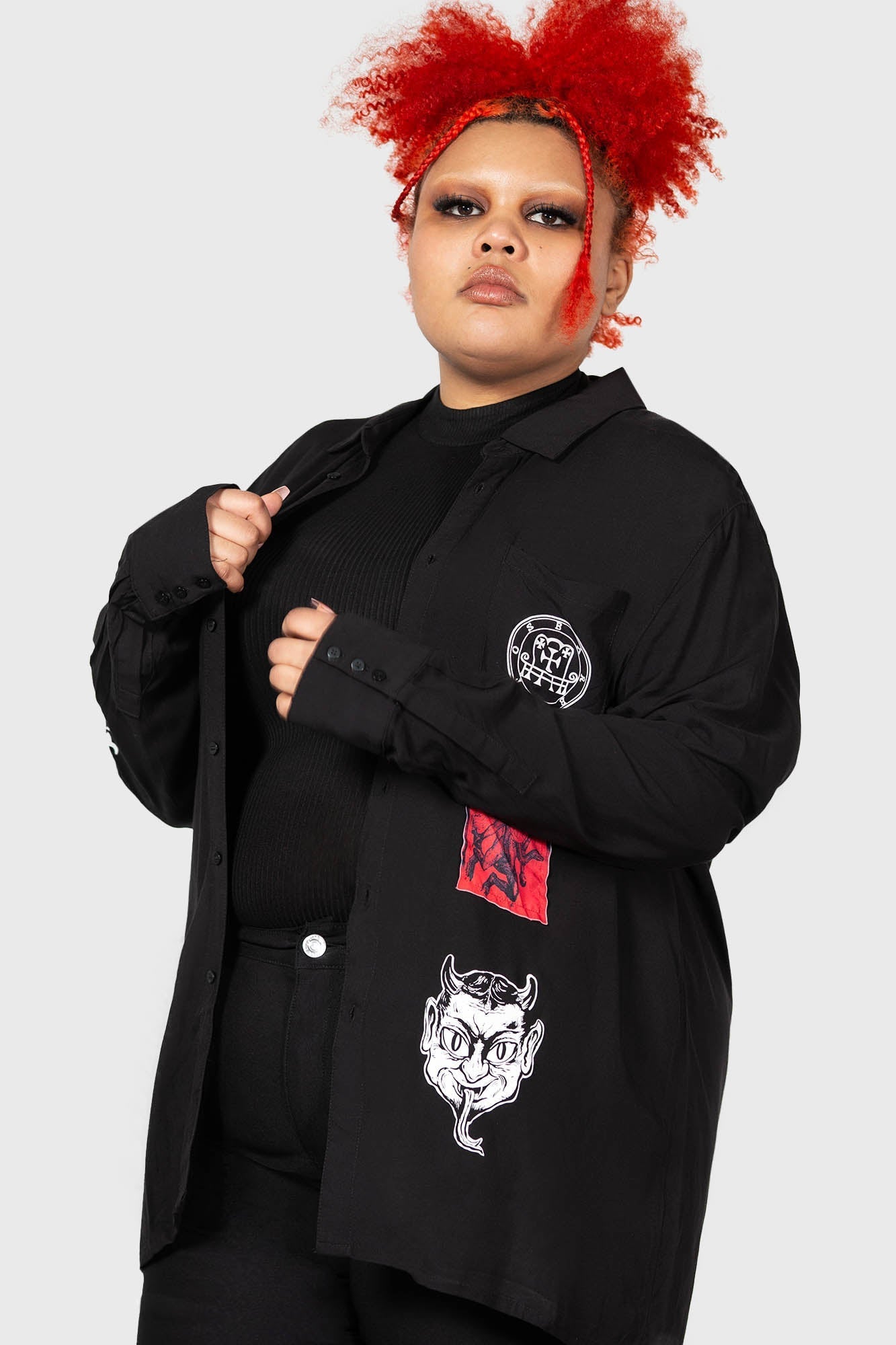 Killstar Barabtos Devil Print Viscose Shirt - Unisex Long Sleeve