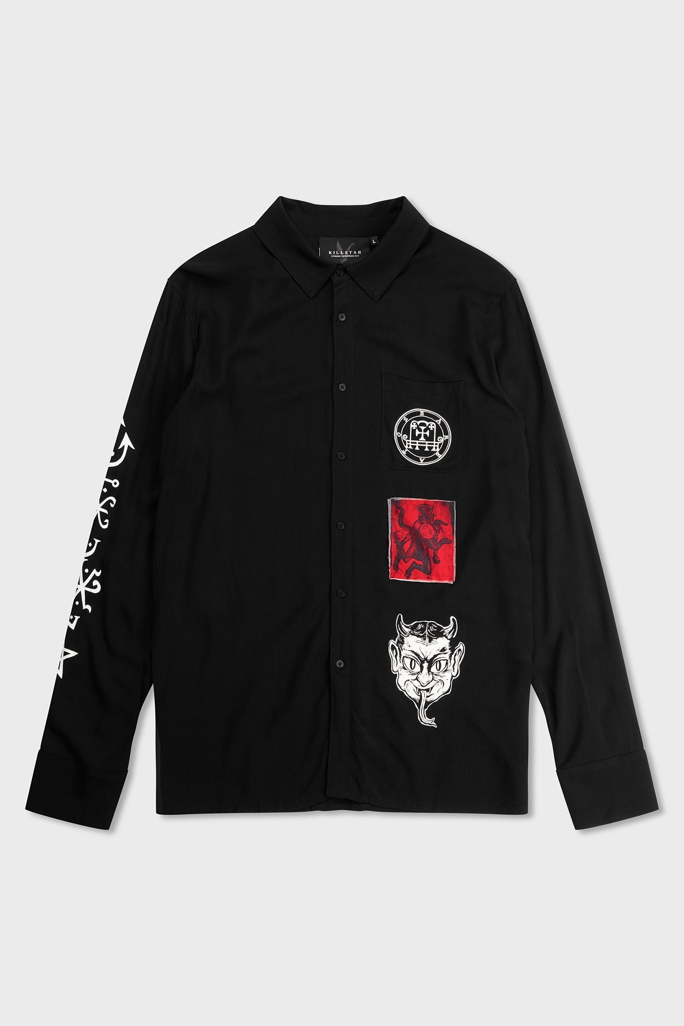 Killstar Barabtos Devil Print Viscose Shirt - Unisex Long Sleeve