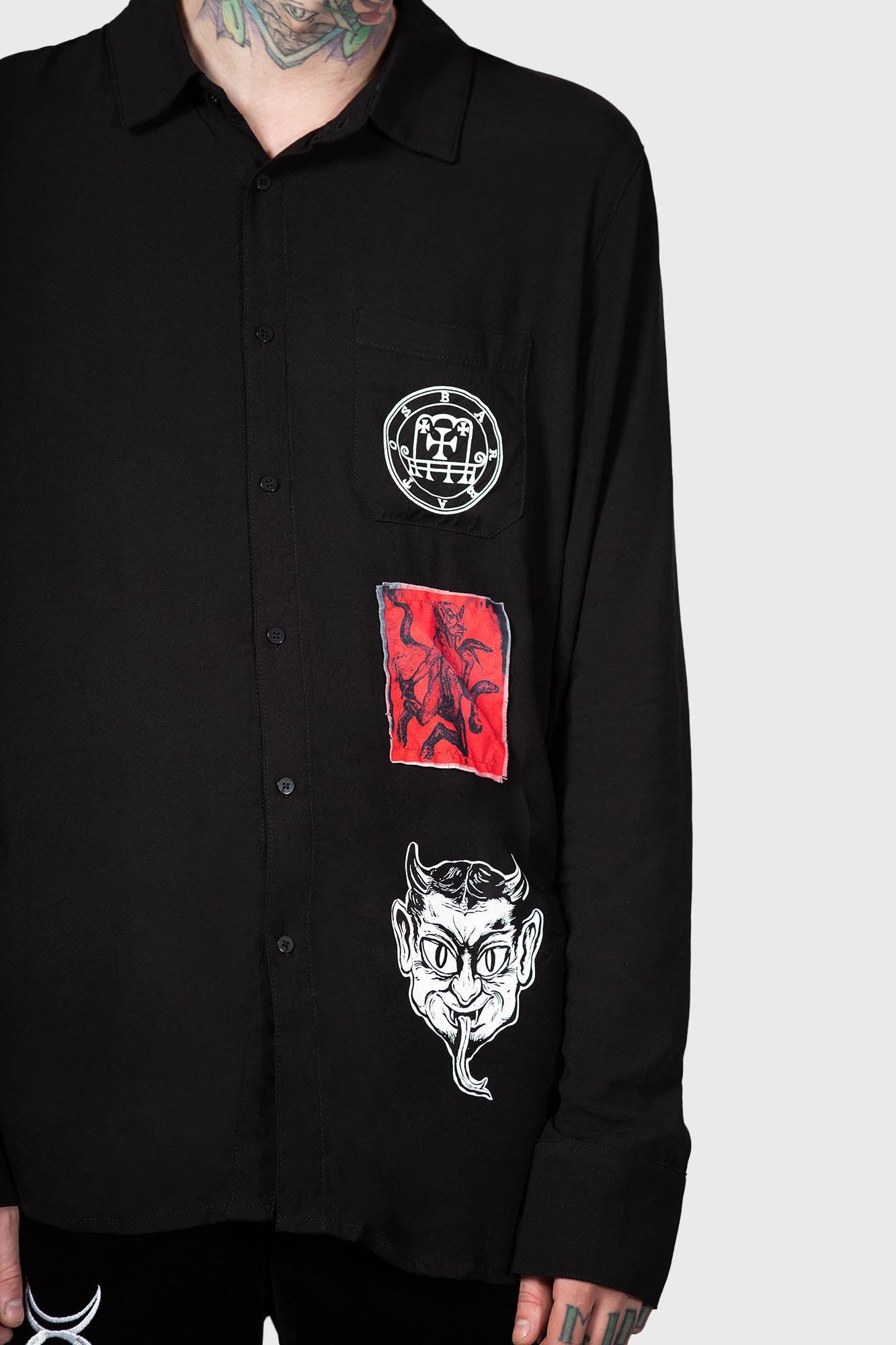 Killstar Barabtos Devil Print Viscose Shirt - Unisex Long Sleeve