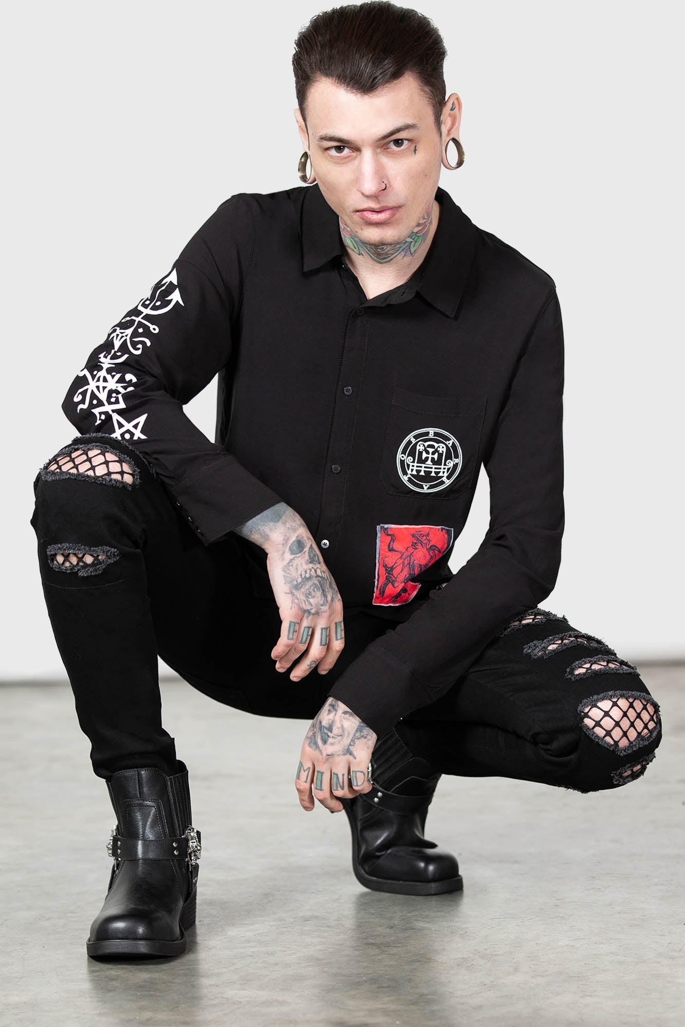 Killstar Barabtos Devil Print Viscose Shirt - Unisex Long Sleeve