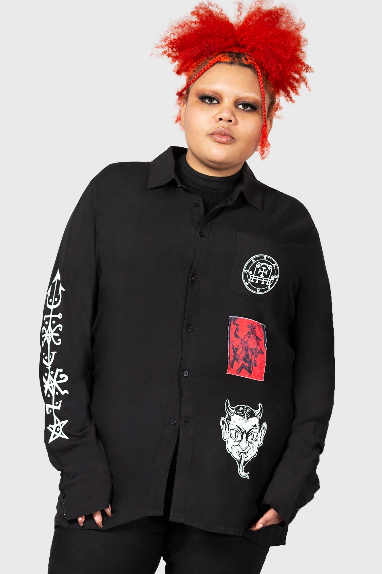 Killstar Barabtos Devil Print Viscose Shirt - Unisex Long Sleeve