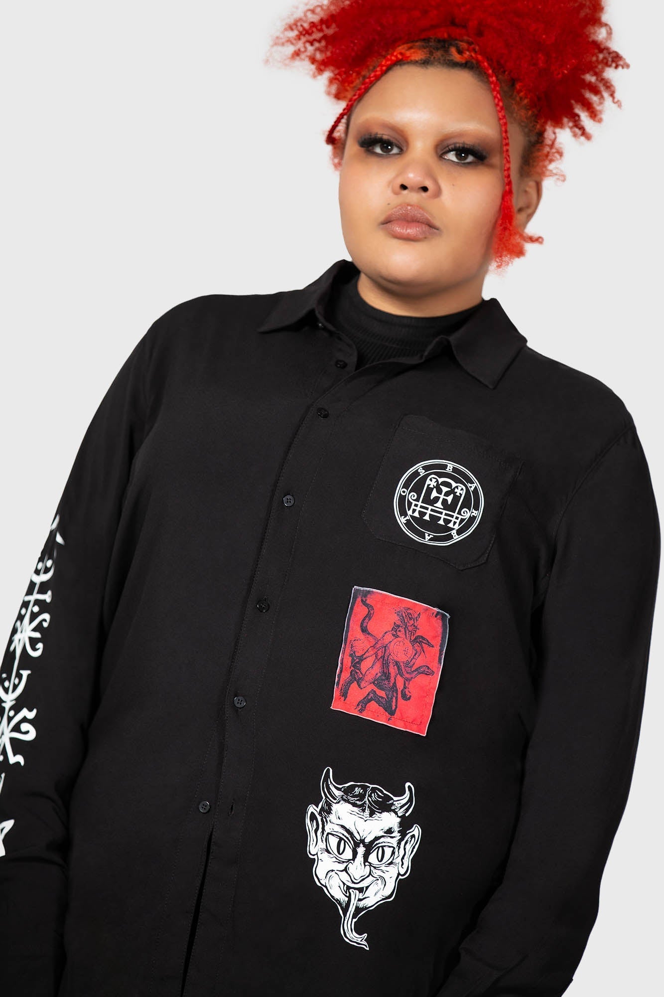 Killstar Barabtos Devil Print Viscose Shirt - Unisex Long Sleeve