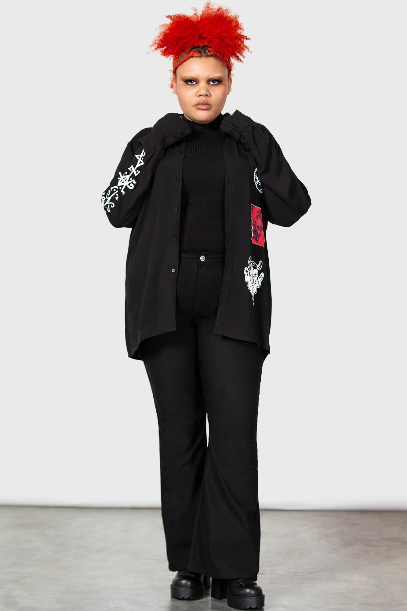 Killstar Barabtos Devil Print Viscose Shirt - Unisex Long Sleeve