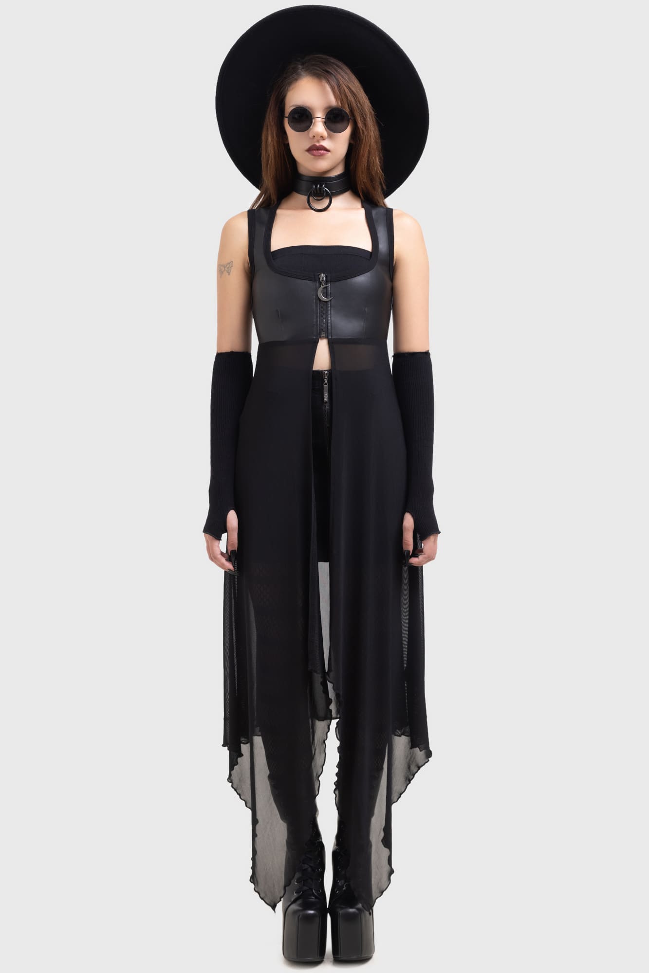 KIHILIST Acendance Duster Dress - PU Bodice & Mesh Skirt