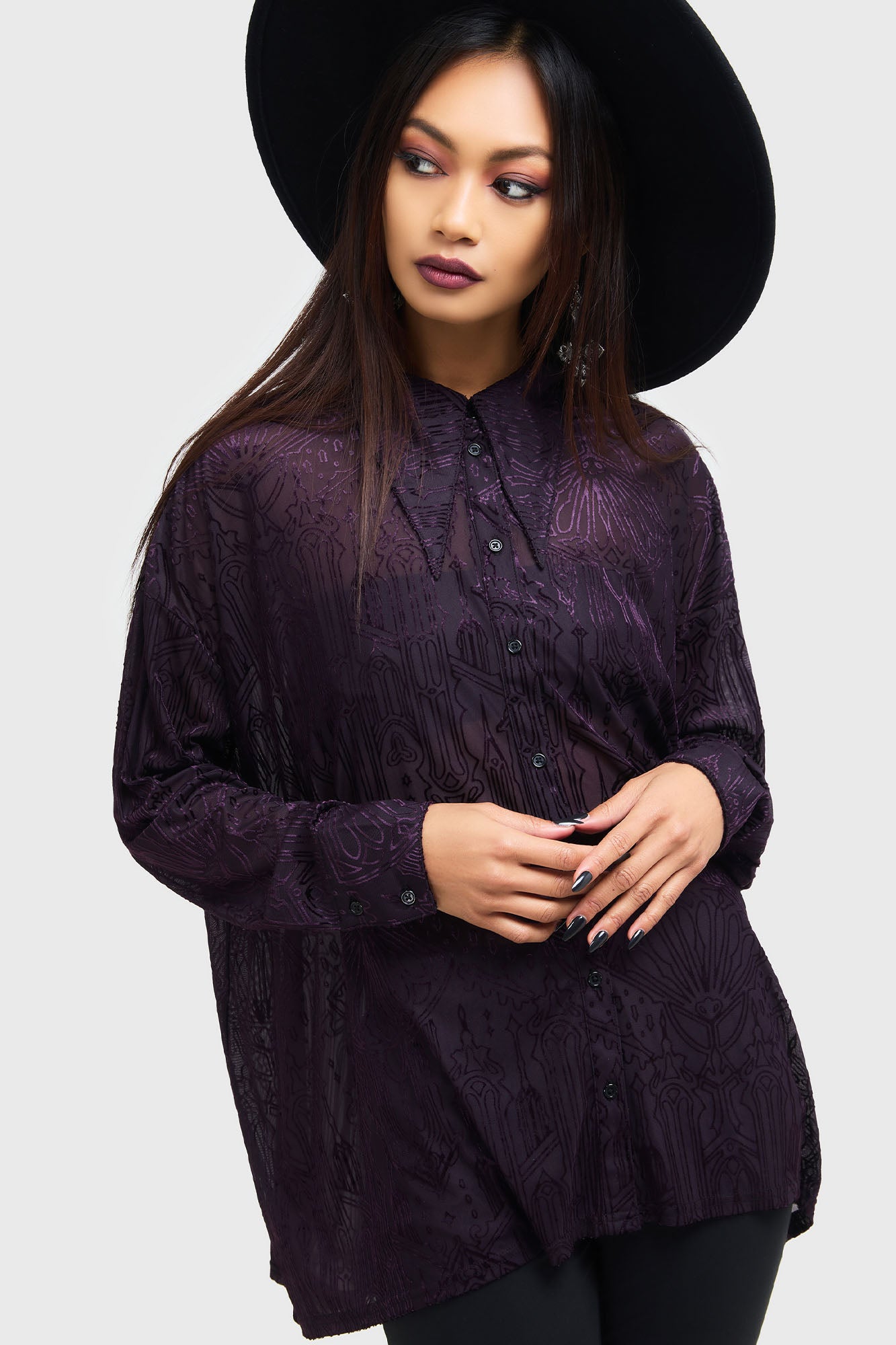 Killstar Gates of Hell Purple Burnout Velvet Shirt