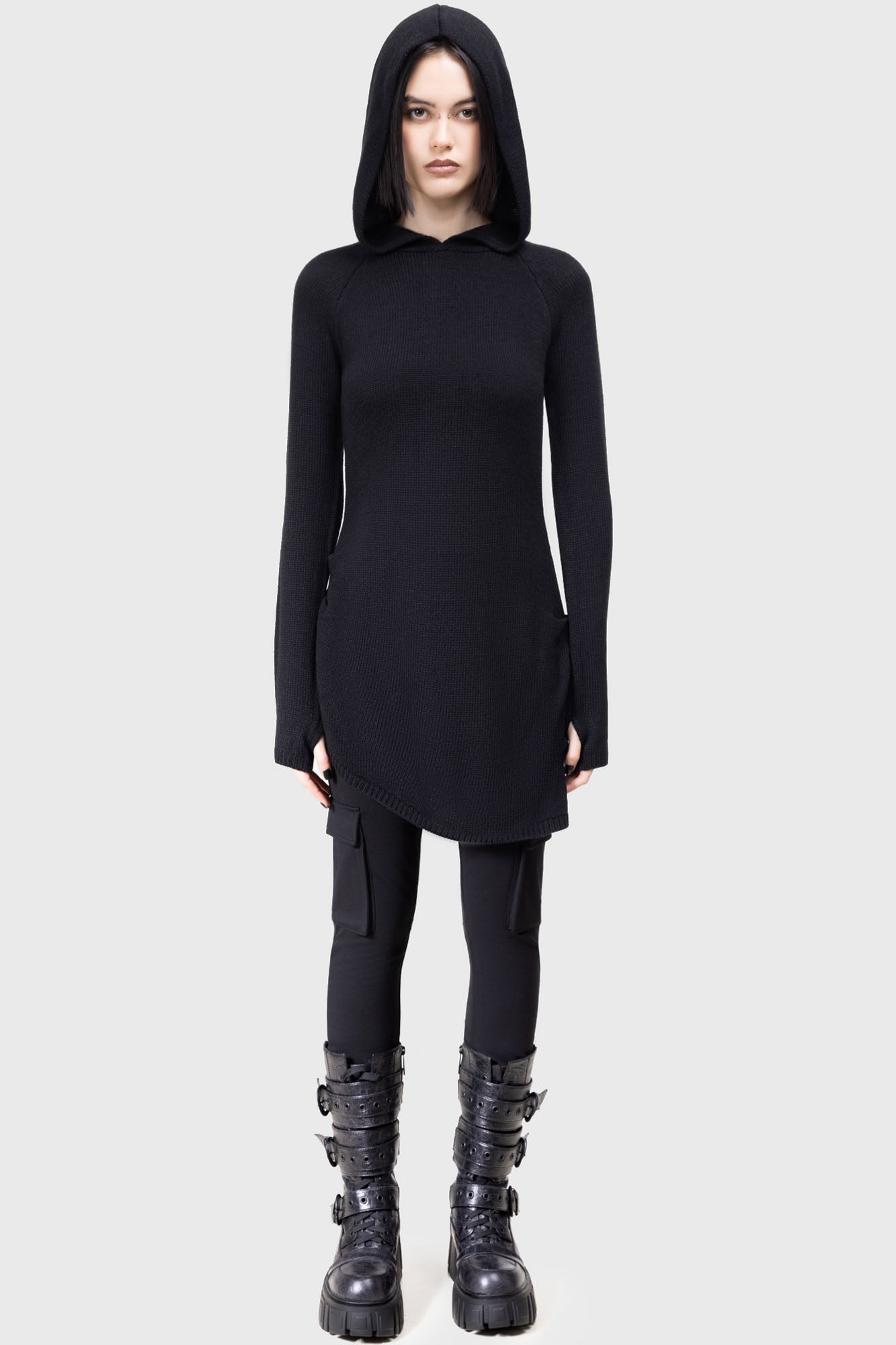 KIHILIST Enigmatra Oversized Hood Knit Top - Soft-Stretch Acrylic