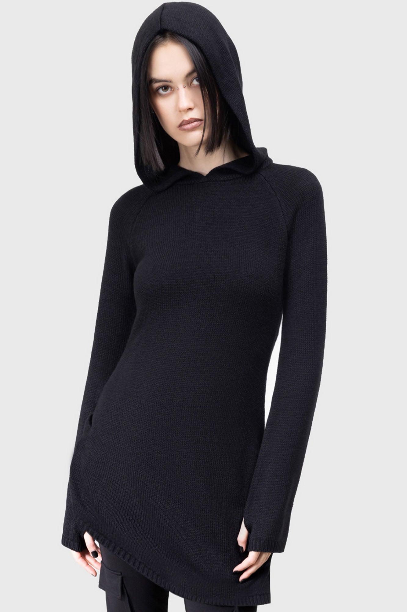 KIHILIST Enigmatra Oversized Hood Knit Top - Soft-Stretch Acrylic