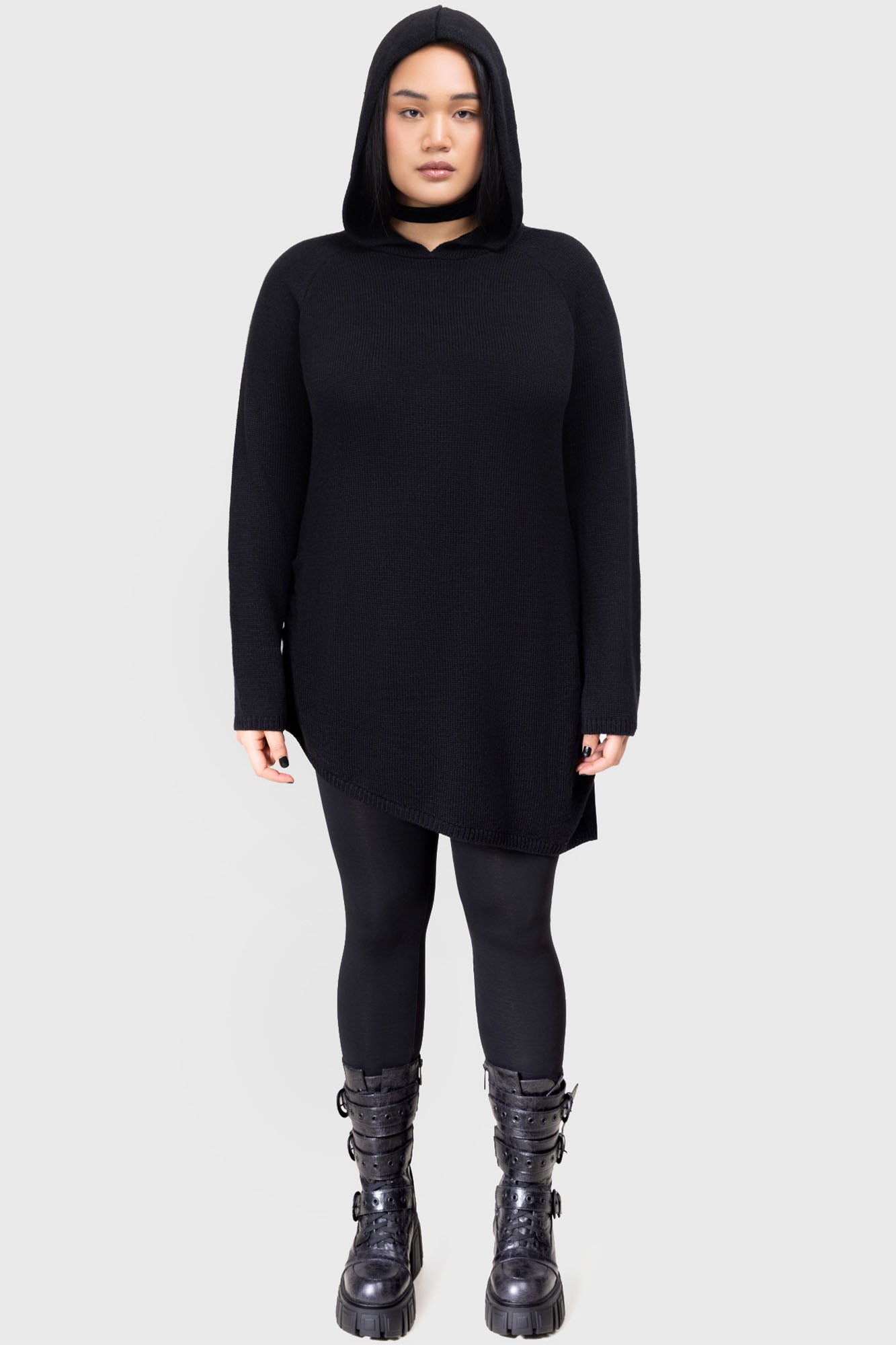 KIHILIST Enigmatra Oversized Hood Knit Top - Soft-Stretch Acrylic