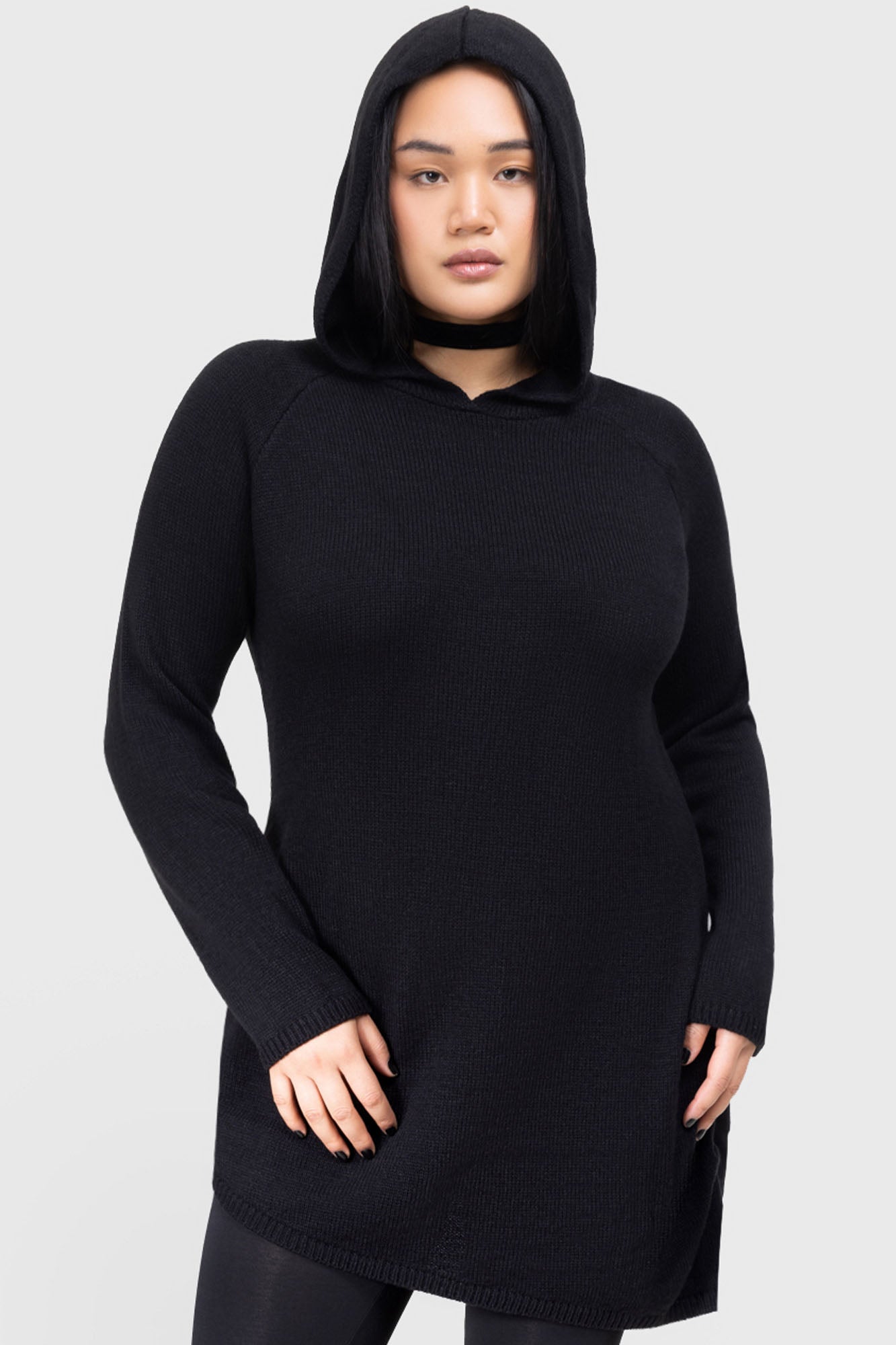 KIHILIST Enigmatra Oversized Hood Knit Top - Soft-Stretch Acrylic