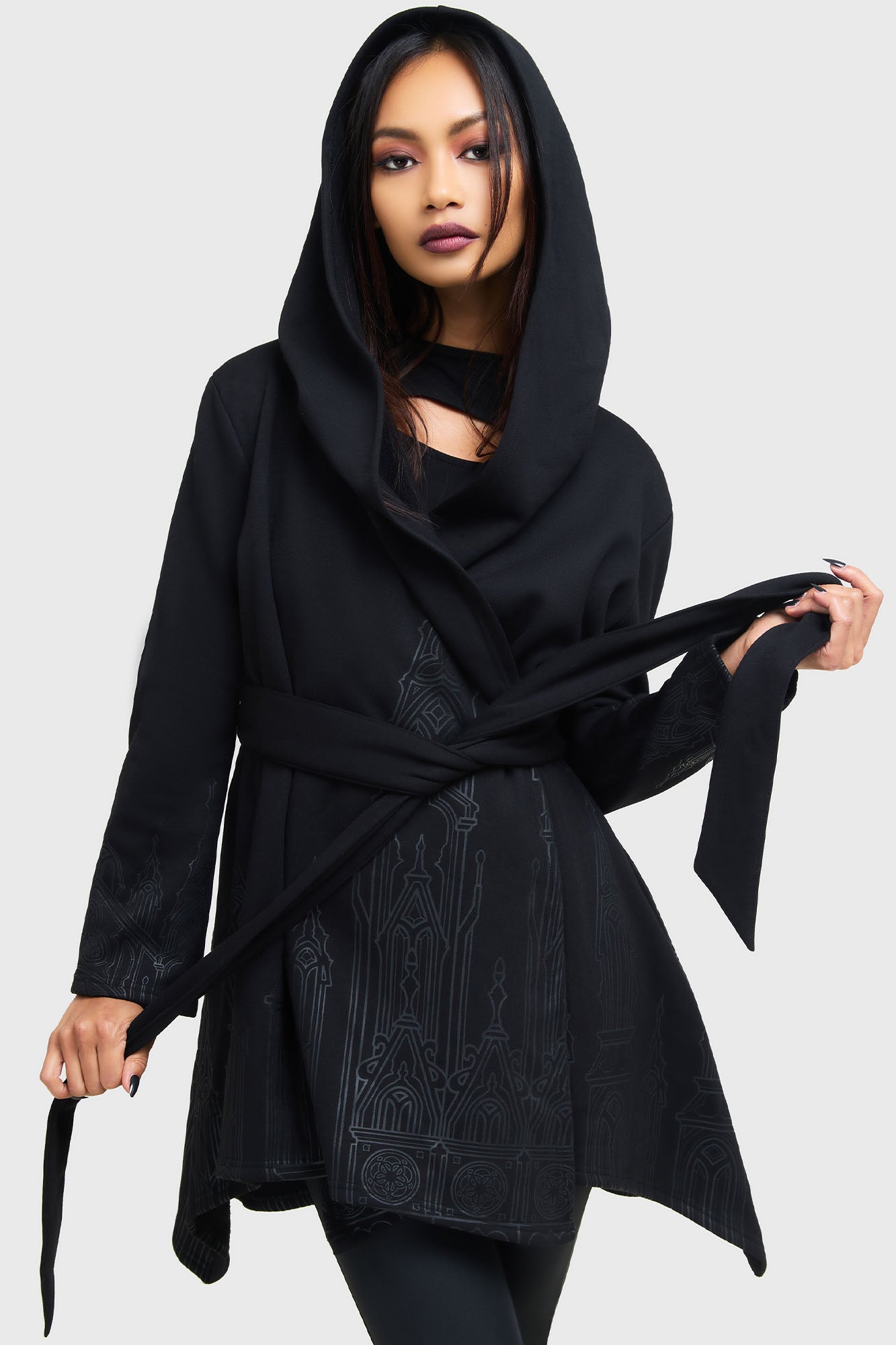 Killstar Cathedral Print Oversized Cardigan with Hood