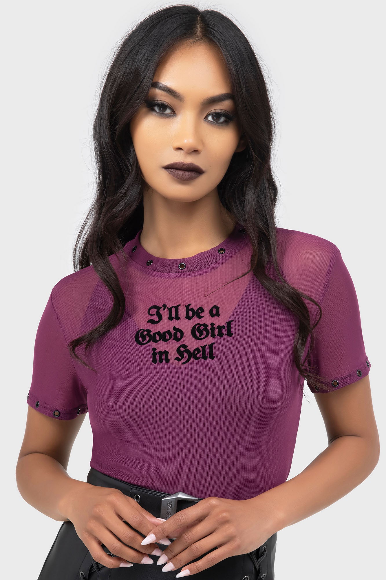 Killstar Good Girl In Hell Mesh Tee with Velvet Flocking