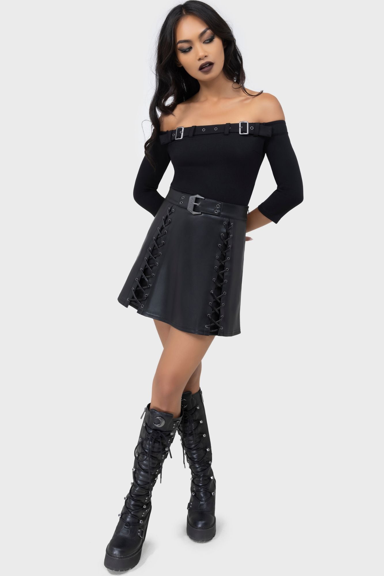 Killstar Cryptarose Off-Shoulder Top with Buckle Detail