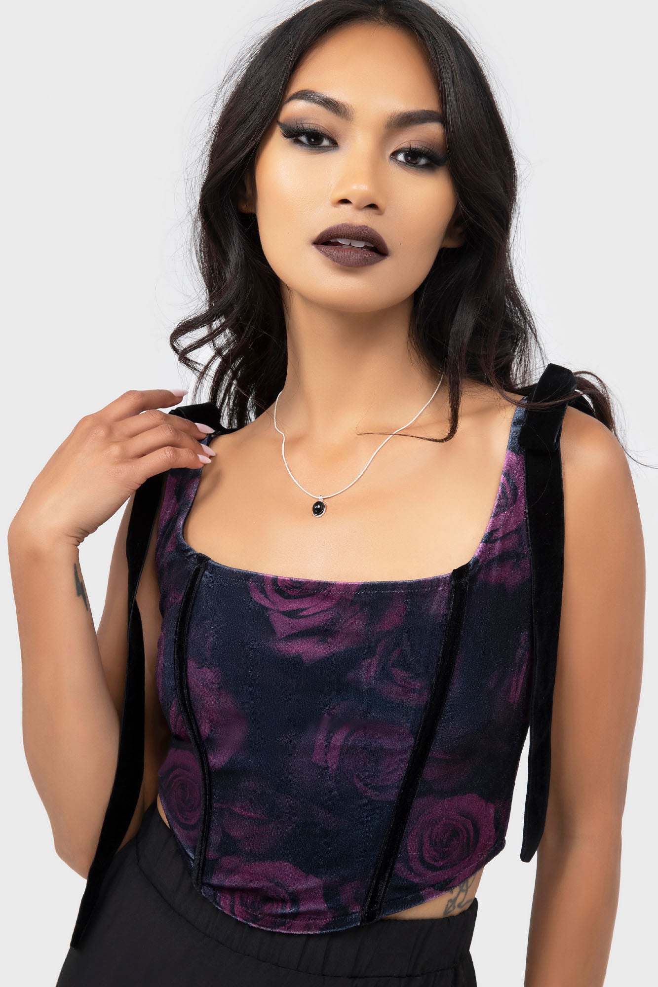 Killstar Nightbloom Velvet Corset Top with Floral Print