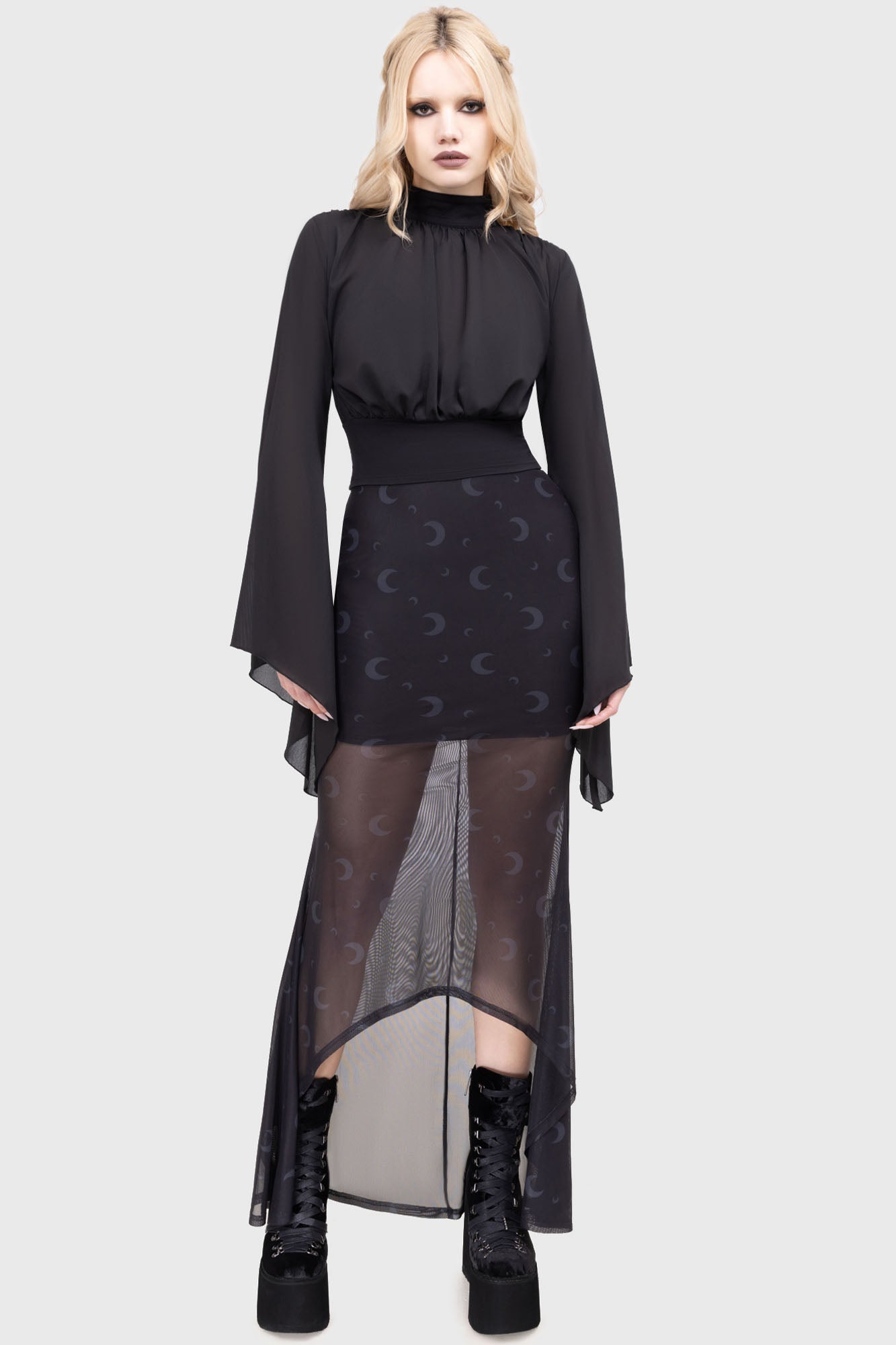 Killstar Astralune Flared Sleeve Top with Keyhole Back