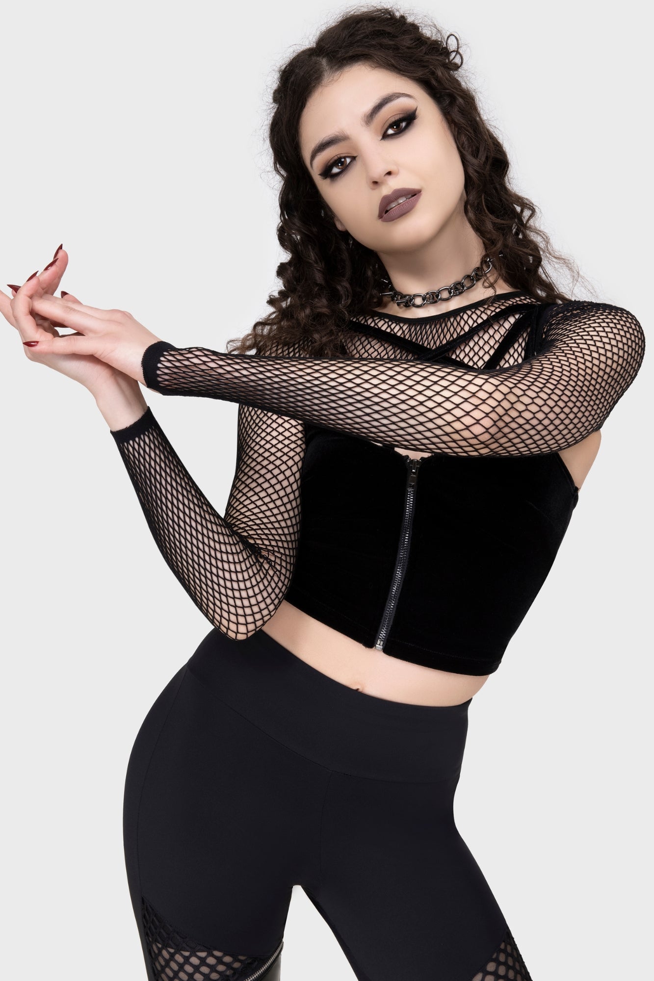 Killstar Bite Me Fishnet Bolero - Gothic Nylon Mesh Cover-Up