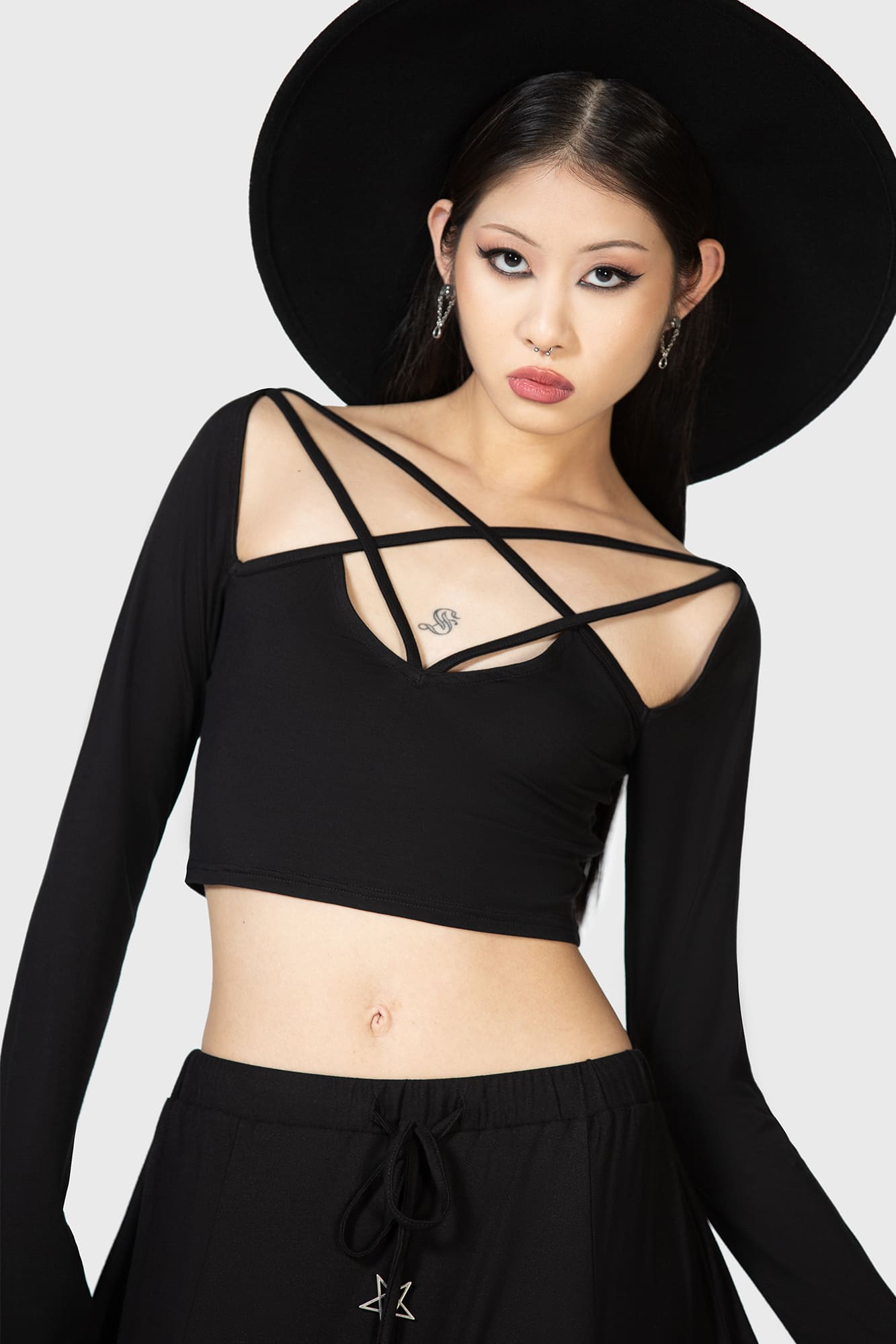 Killstar Celestial Pentagram Crop Top - Long Sleeve & Fitted