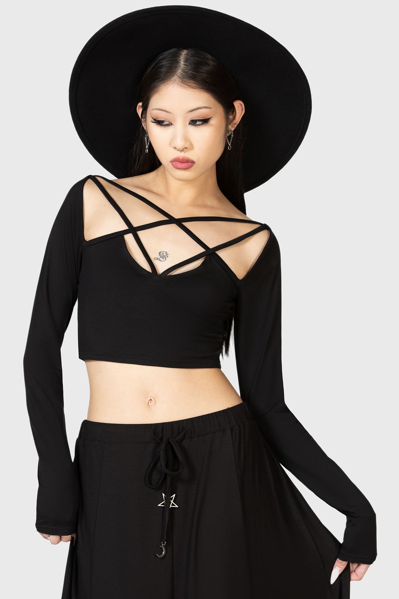 Killstar Celestial Pentagram Crop Top - Long Sleeve & Fitted