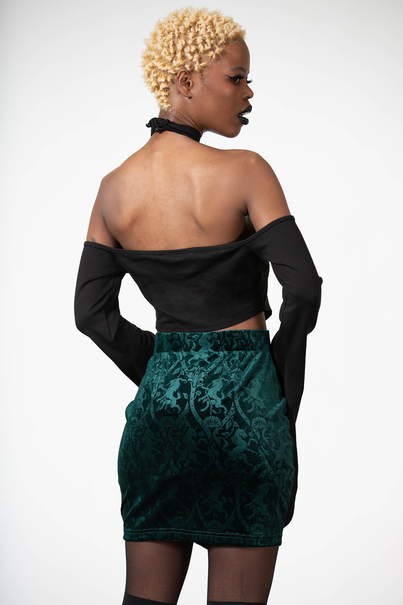 Killstar Doom Duchess Velvet Mini Skirt - Emerald Green