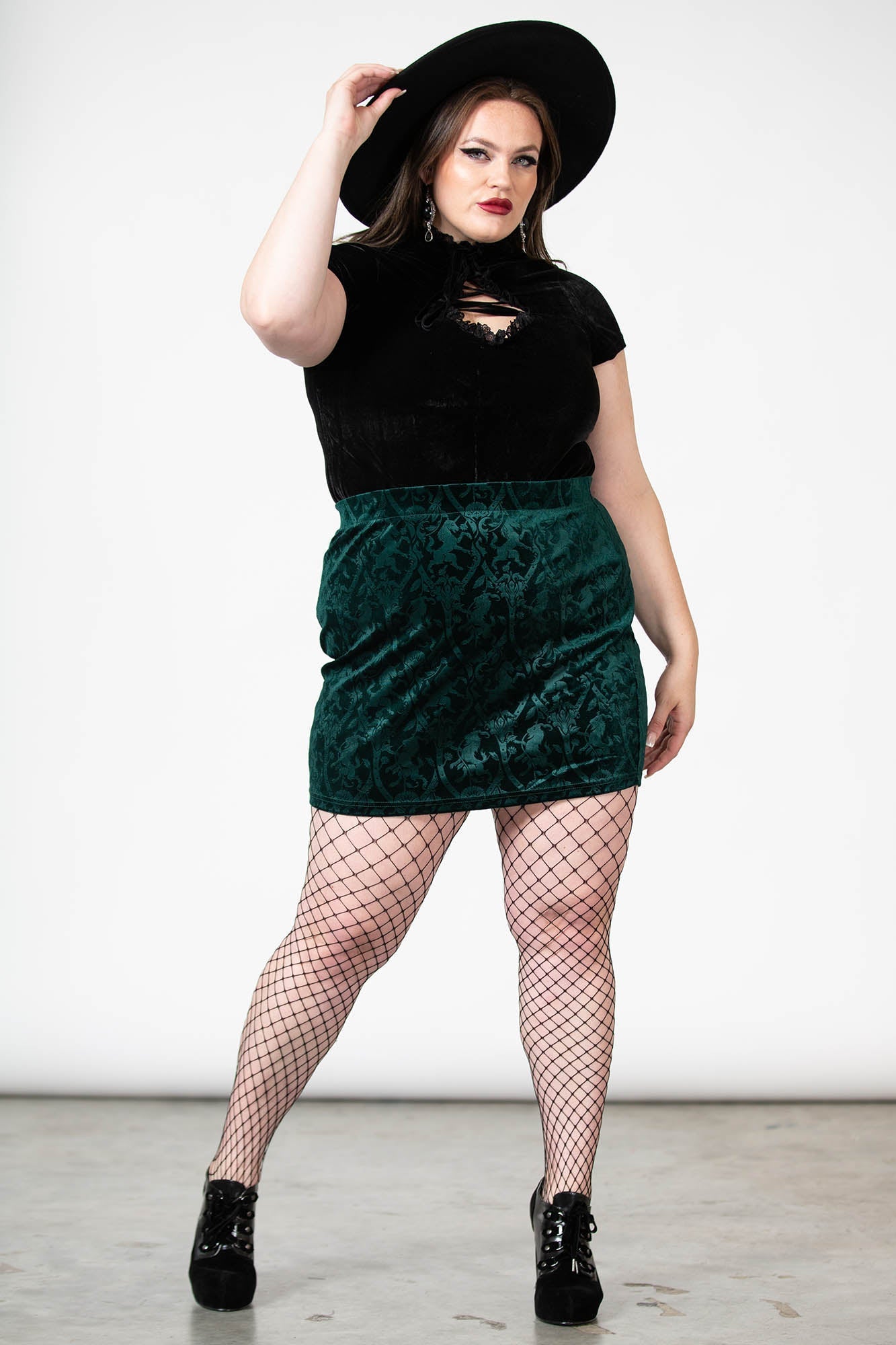 Killstar Doom Duchess Velvet Mini Skirt - Emerald Green