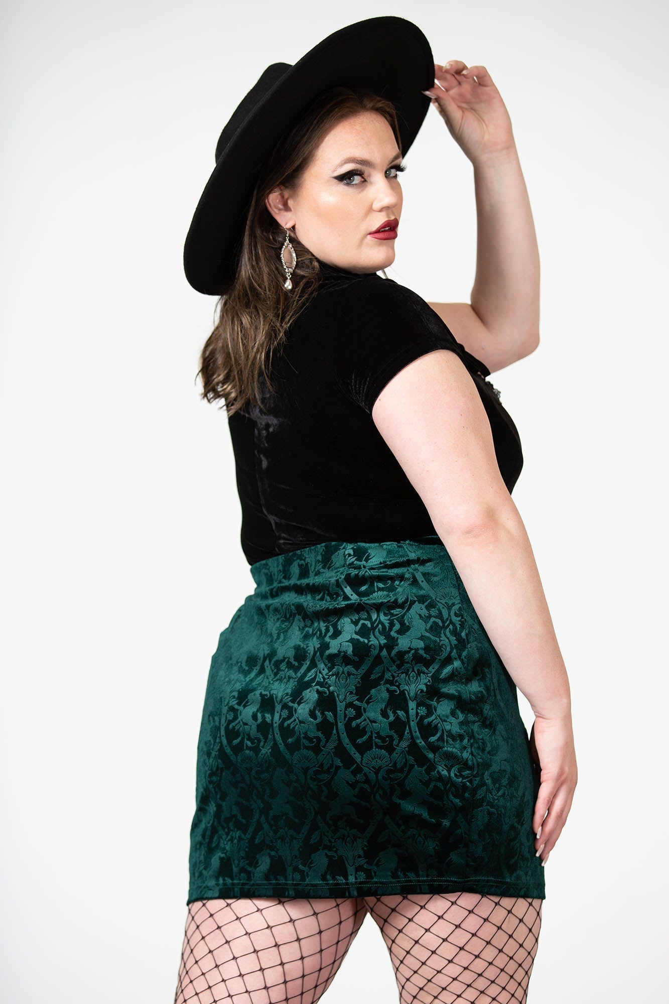 Killstar Doom Duchess Velvet Mini Skirt - Emerald Green