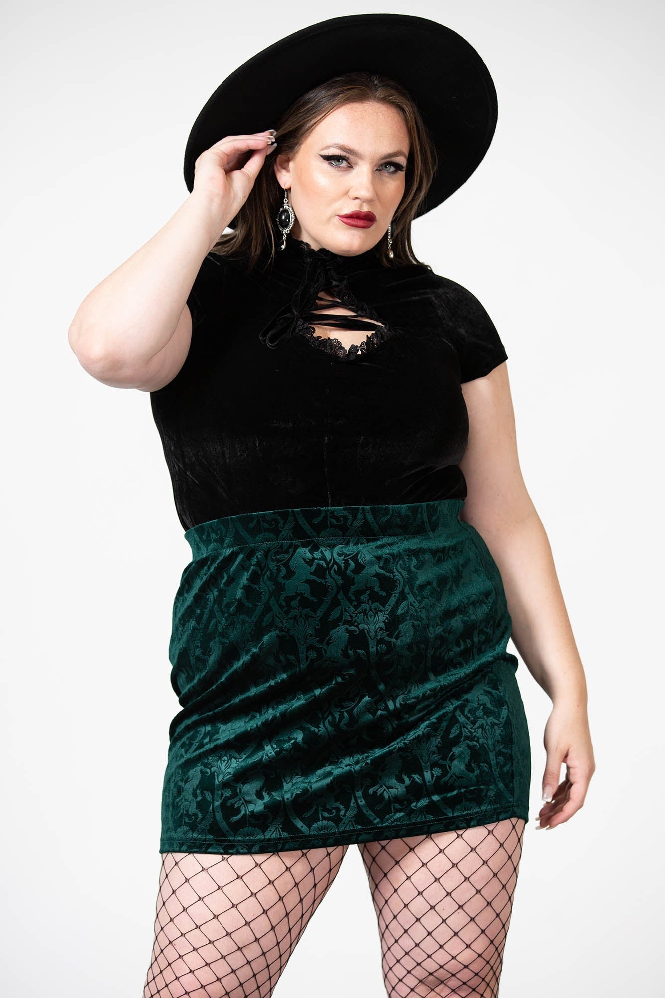 Killstar Doom Duchess Velvet Mini Skirt - Emerald Green