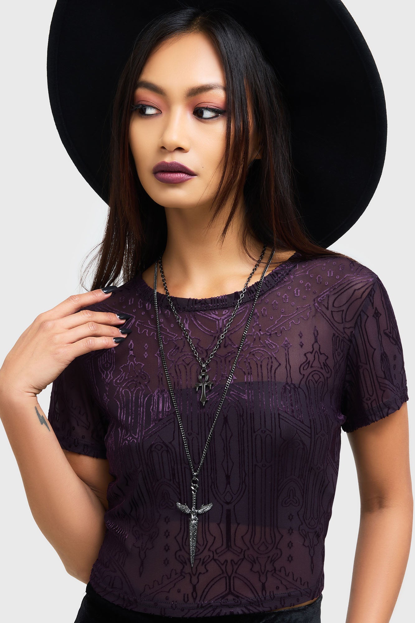 Killstar Chapel Of Hatred Purple Velvet Crop Top