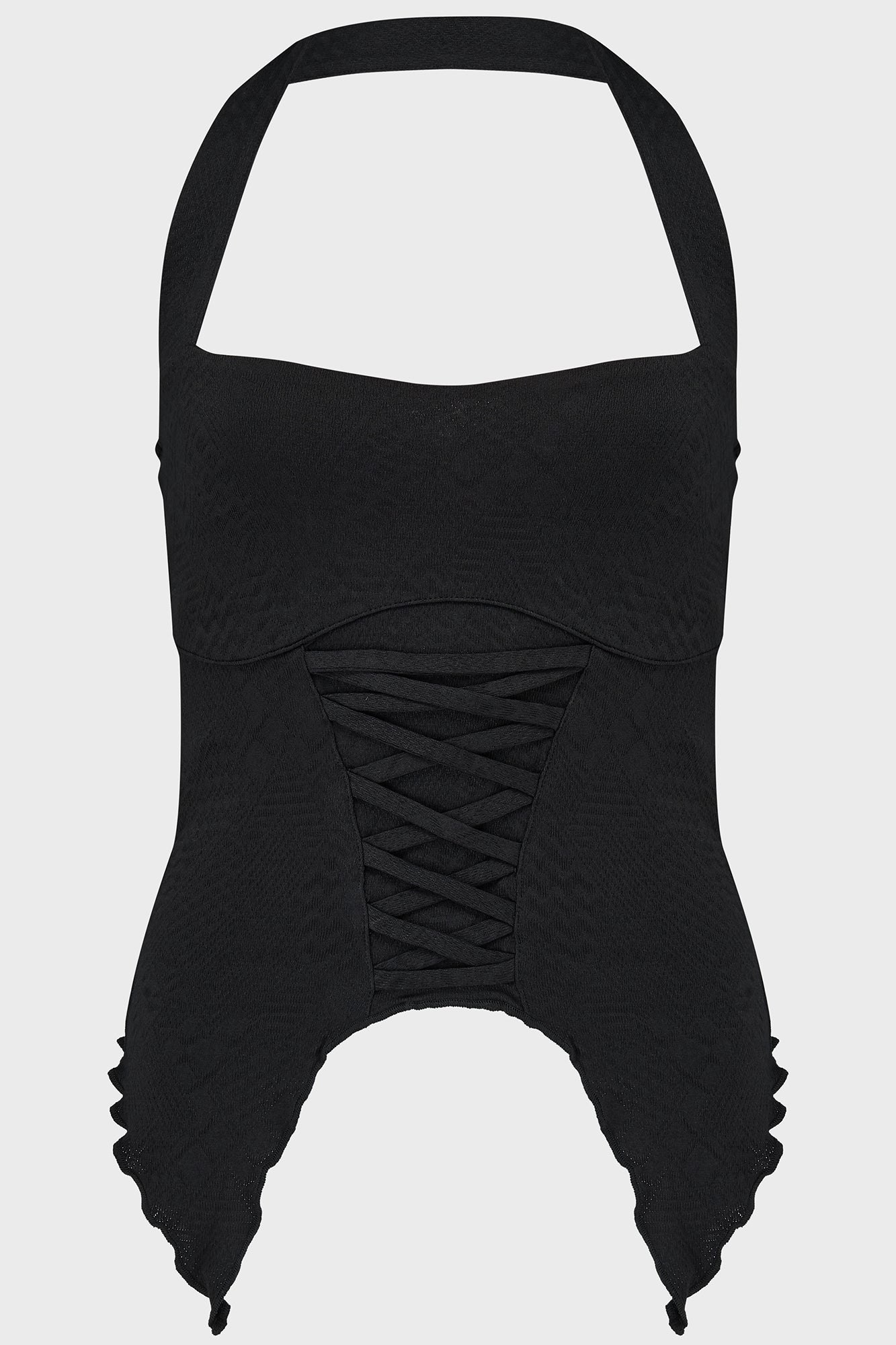 KILLSTAR Dark Dahlia Cropped Halter Top - Soft-Stretch Jacquard Jersey
